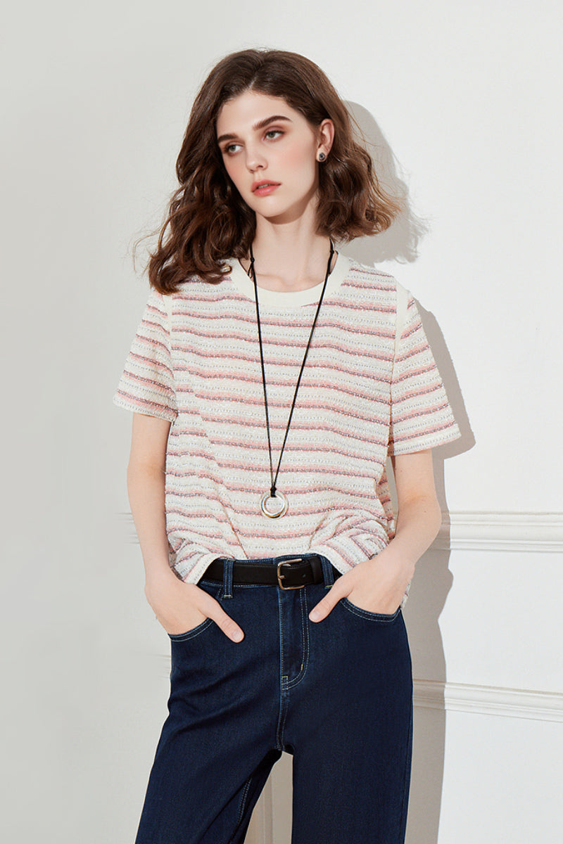 Women's Vintage Striped Textured-Knit T-Shirt