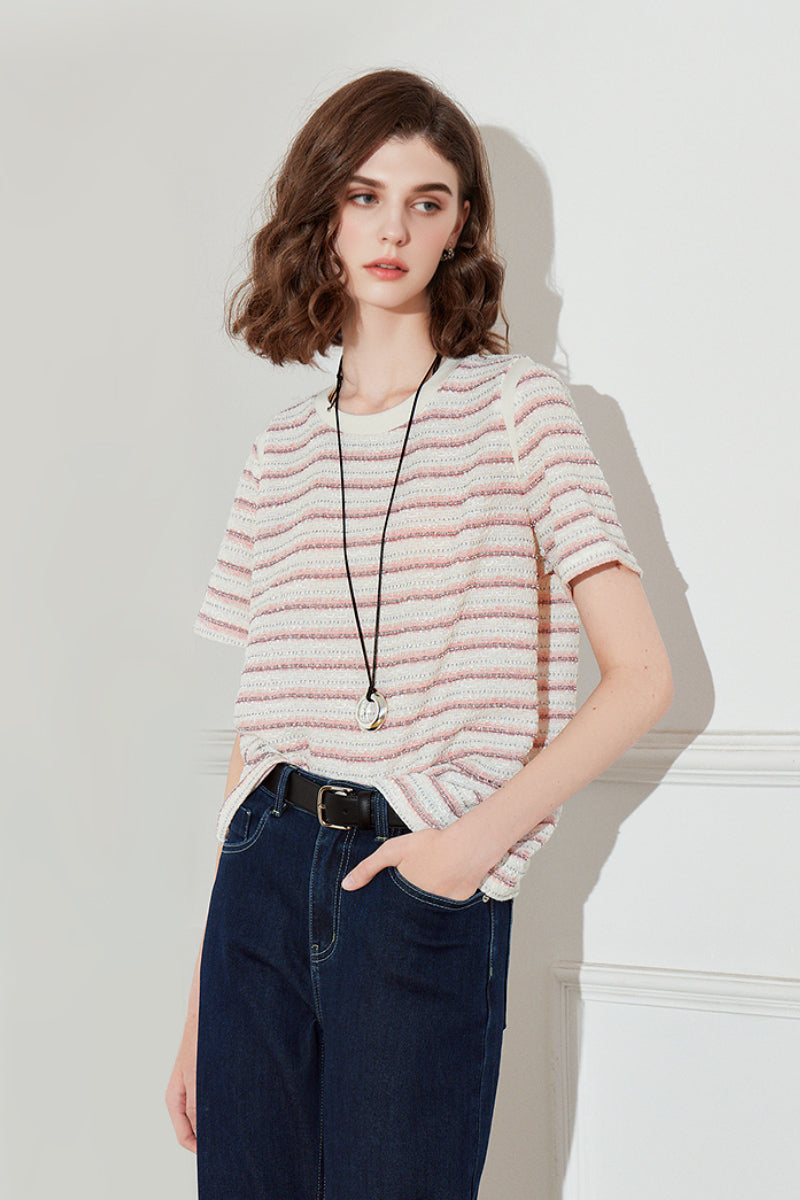 Women's Vintage Striped Textured-Knit T-Shirt
