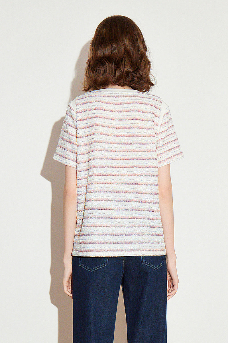 Women's Vintage Striped Textured-Knit T-Shirt