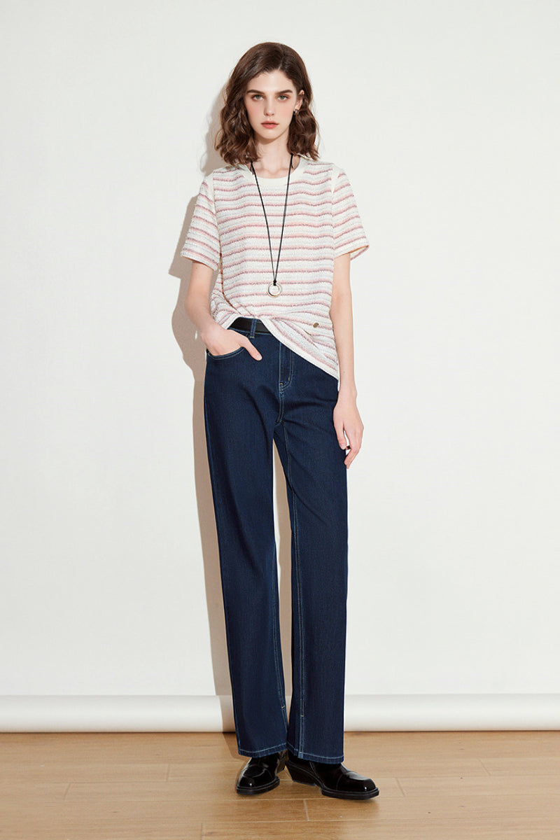 Women's Vintage Striped Textured-Knit T-Shirt