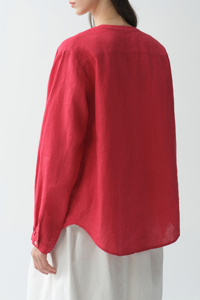 French Linen Drop-Shoulder Collarless Shirt