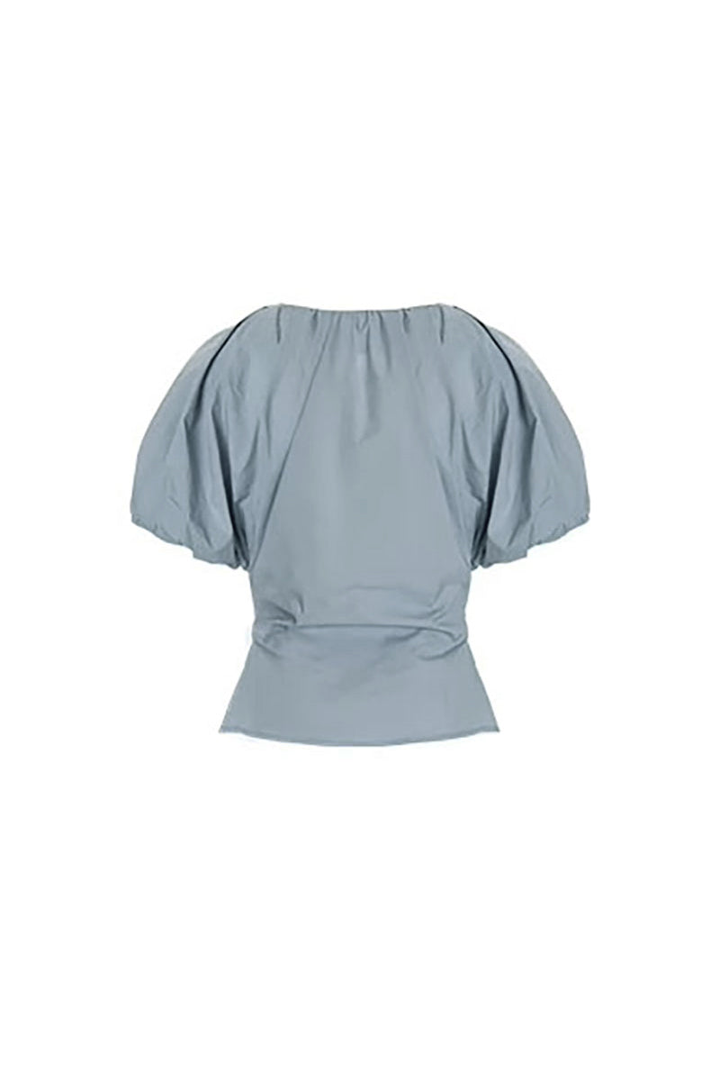 French Puff-Sleeve Tie-Front Blouse