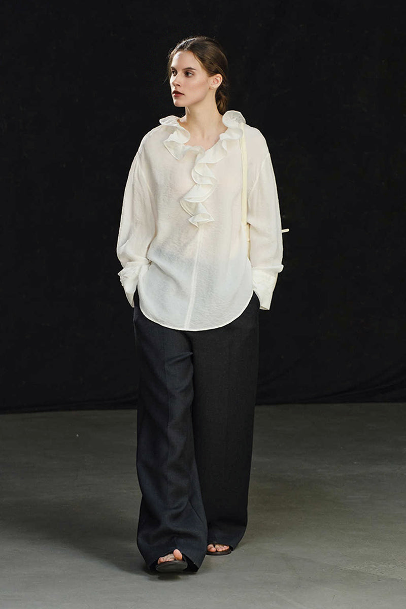 French Ruffle Collar Long Sleeve Blouse