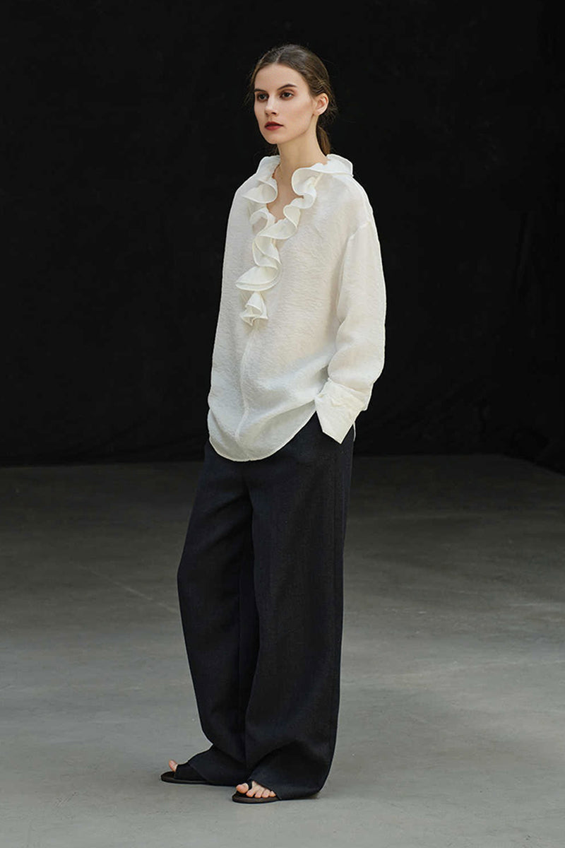French Ruffle Collar Long Sleeve Blouse