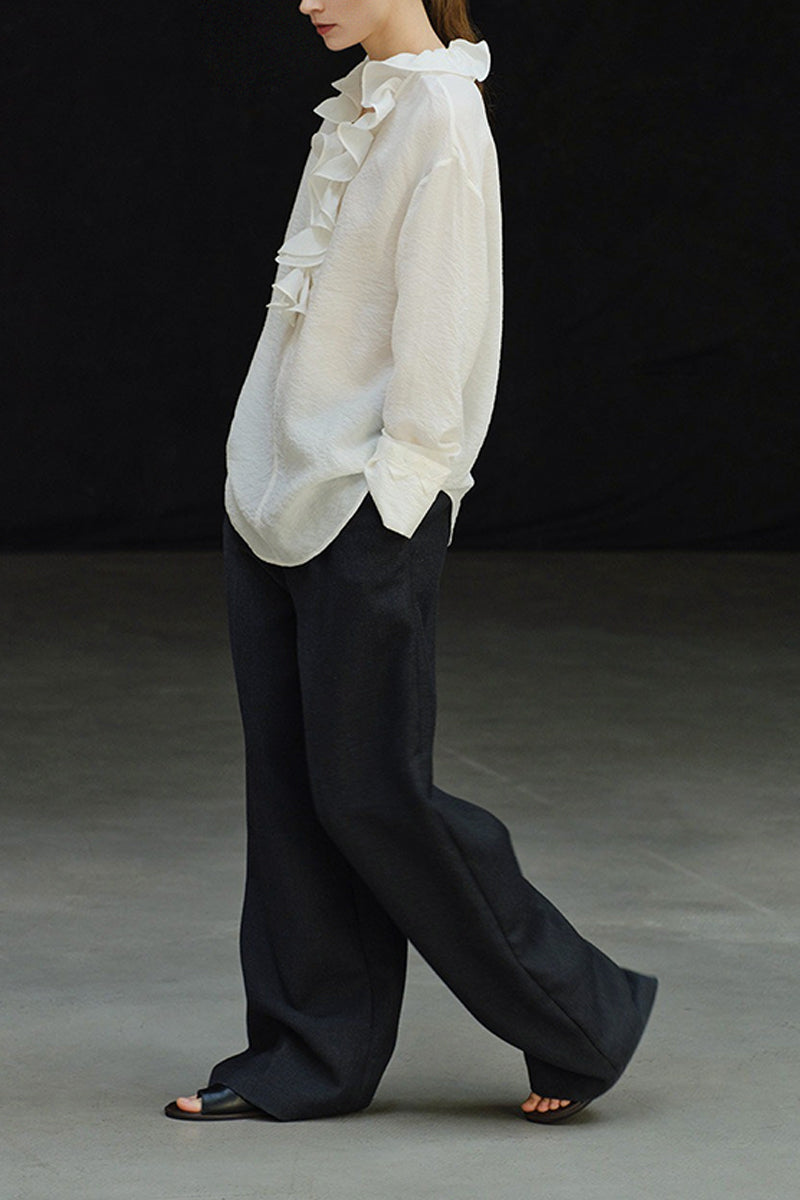French Ruffle Collar Long Sleeve Blouse