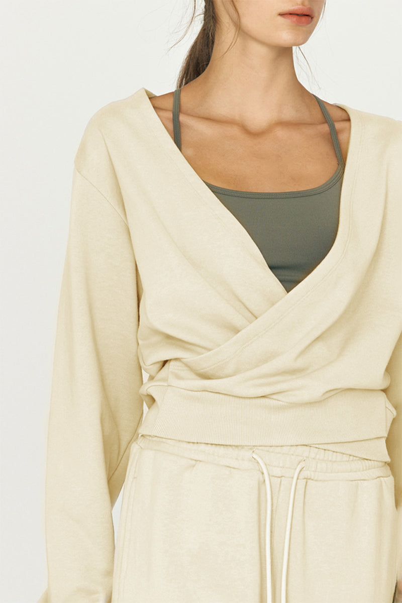 French Terry Wrap-Front Cropped Sweatshirt