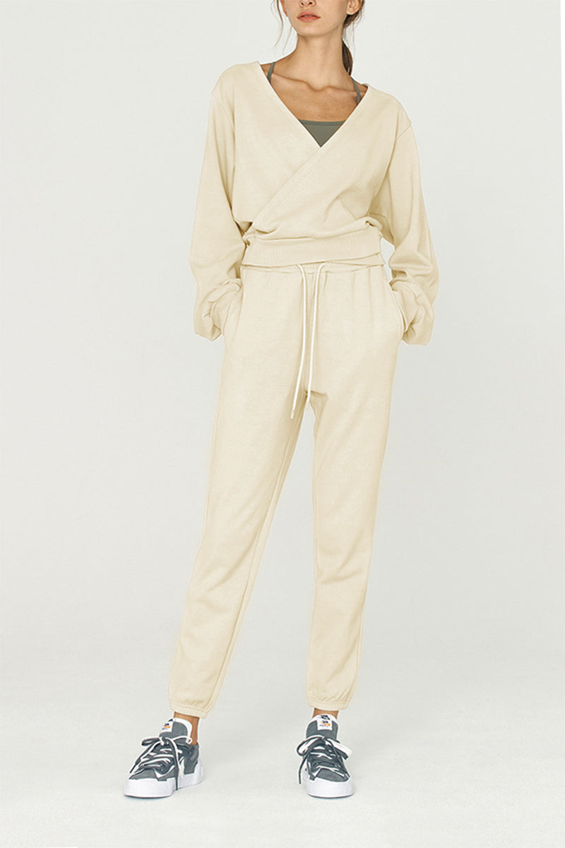 French Terry Wrap-Front Cropped Sweatshirt