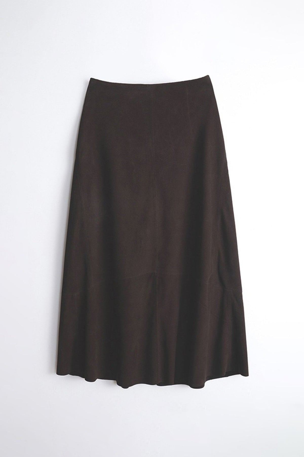 Goatskin Suede High-Waisted A-Line Midi Skirt