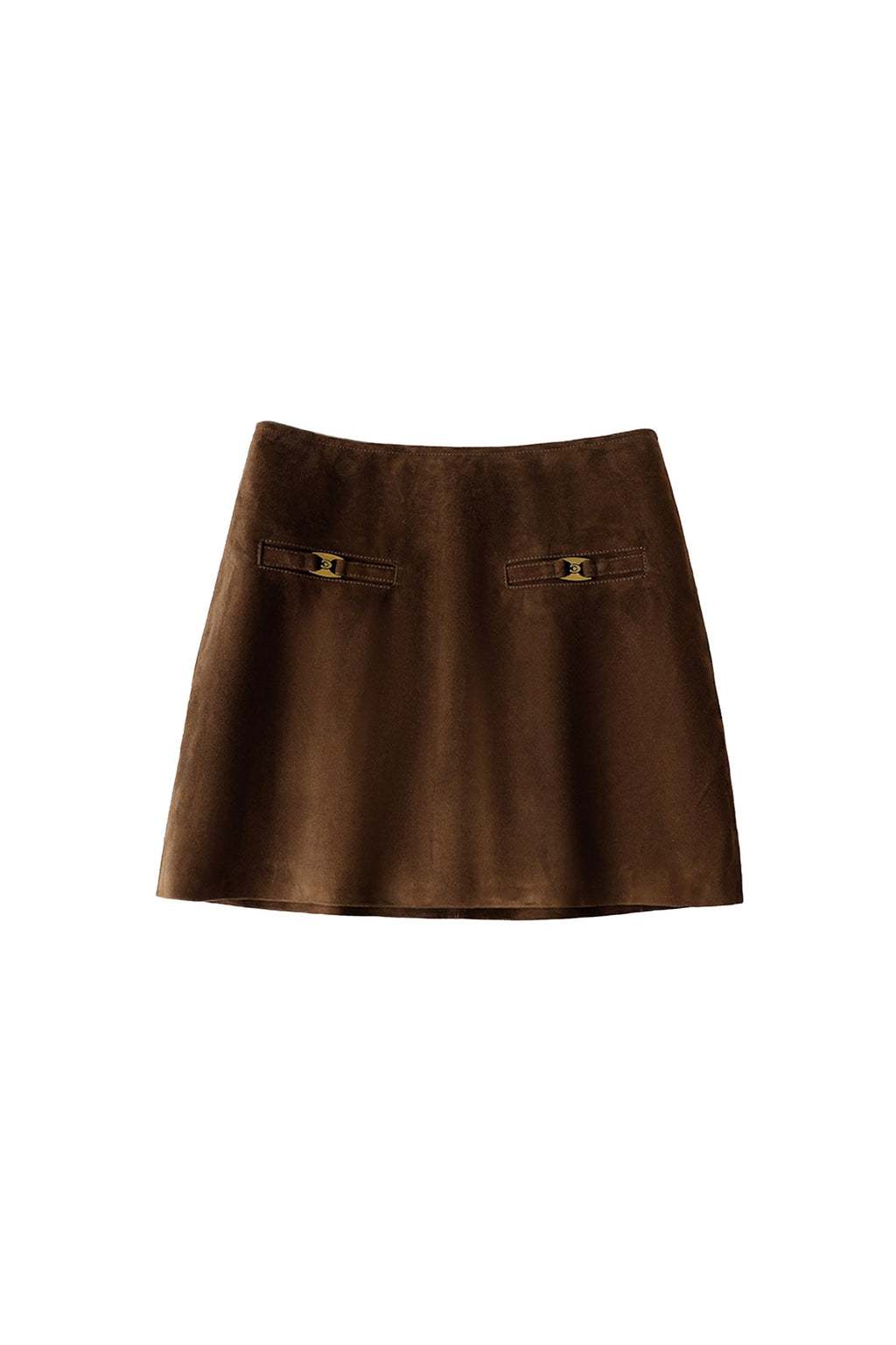 Goatskin Suede High-Waisted A-Line Mini Skirt in Brown