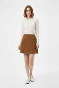 Goatskin Suede High-Waisted A-Line Mini Skirt in Brown