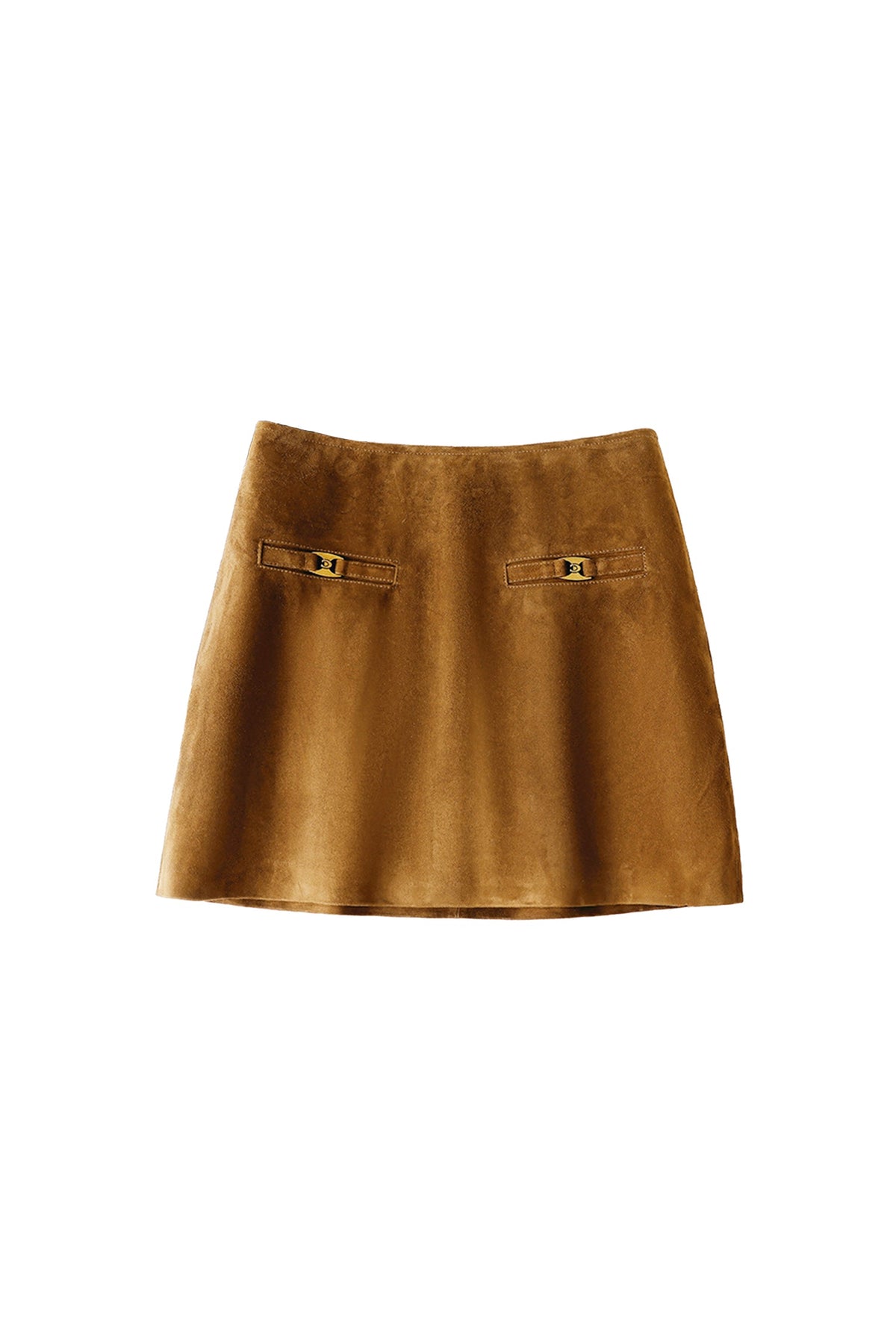 Goatskin Suede High-Waisted A-Line Mini Skirt in Brown