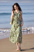 Green Floral Halter-Neck Beach Midi Dress