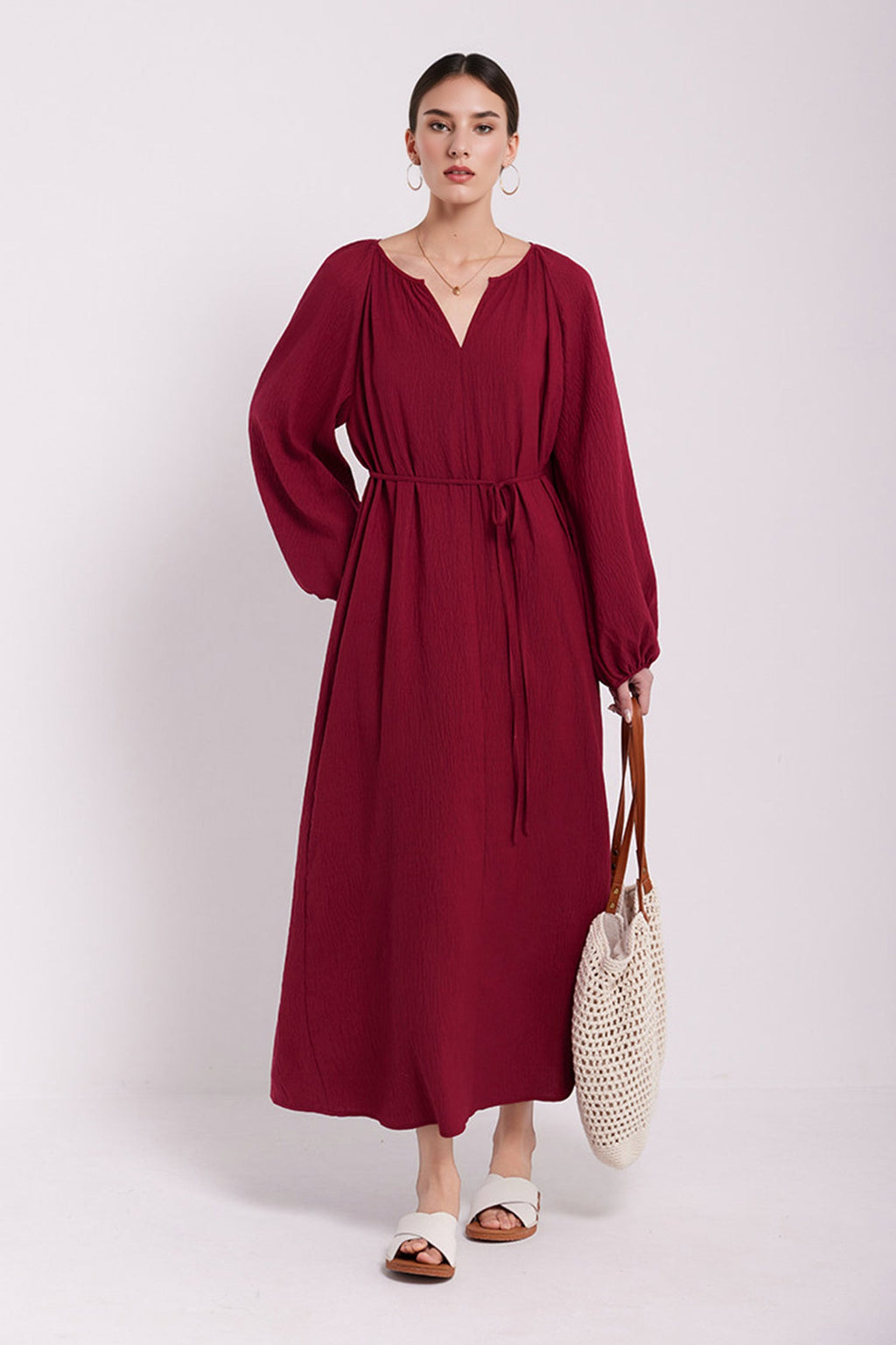 Green Lantern-Sleeve V-Neck Maxi Dress