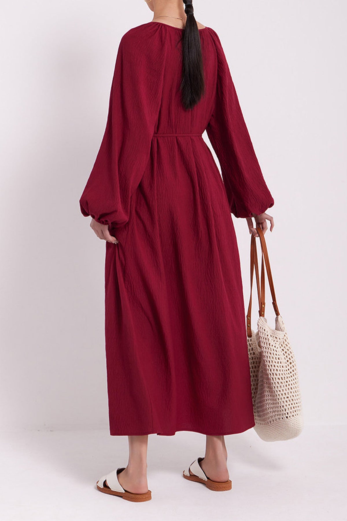 Green Lantern-Sleeve V-Neck Maxi Dress