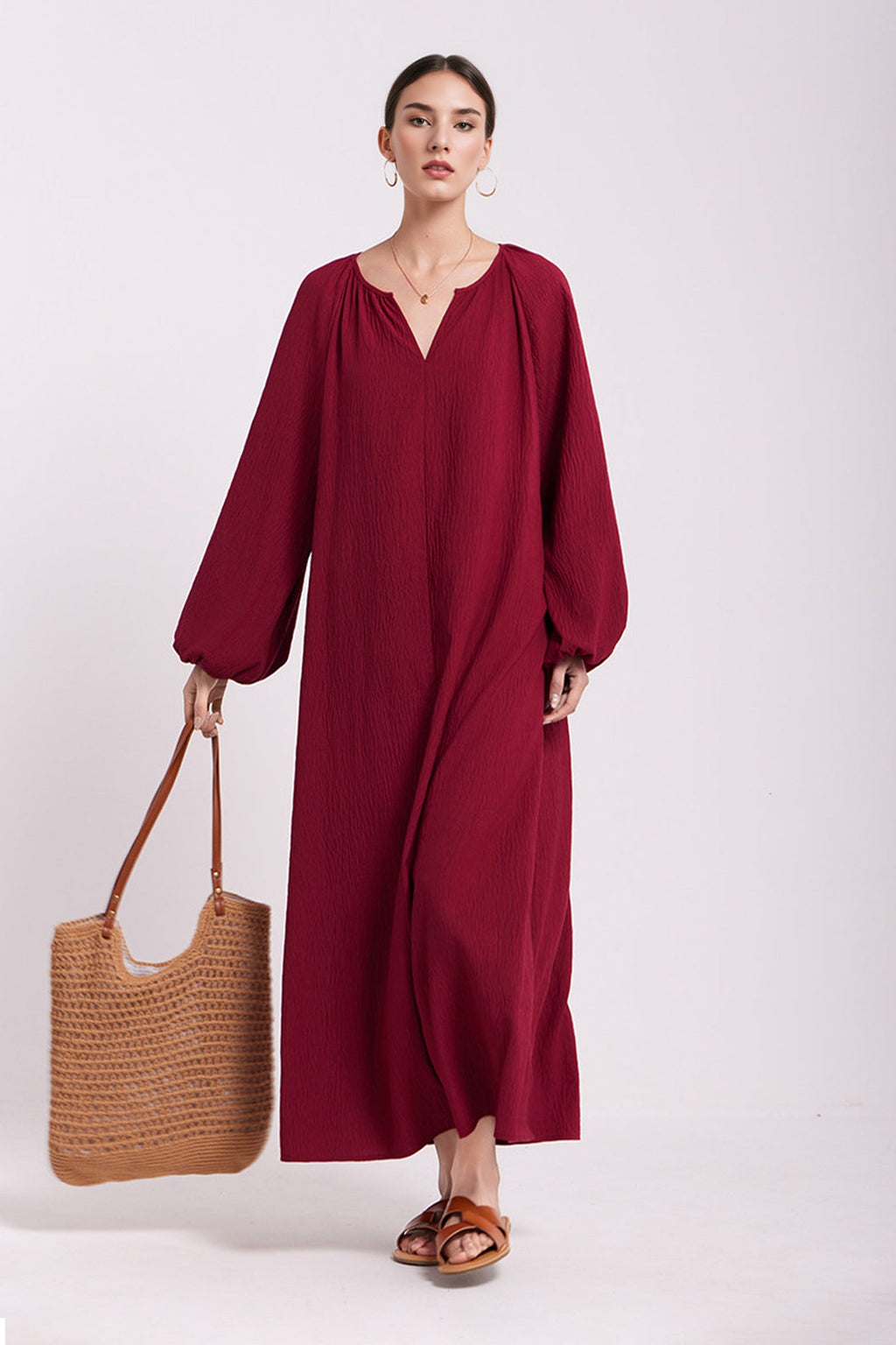 Green Lantern-Sleeve V-Neck Maxi Dress