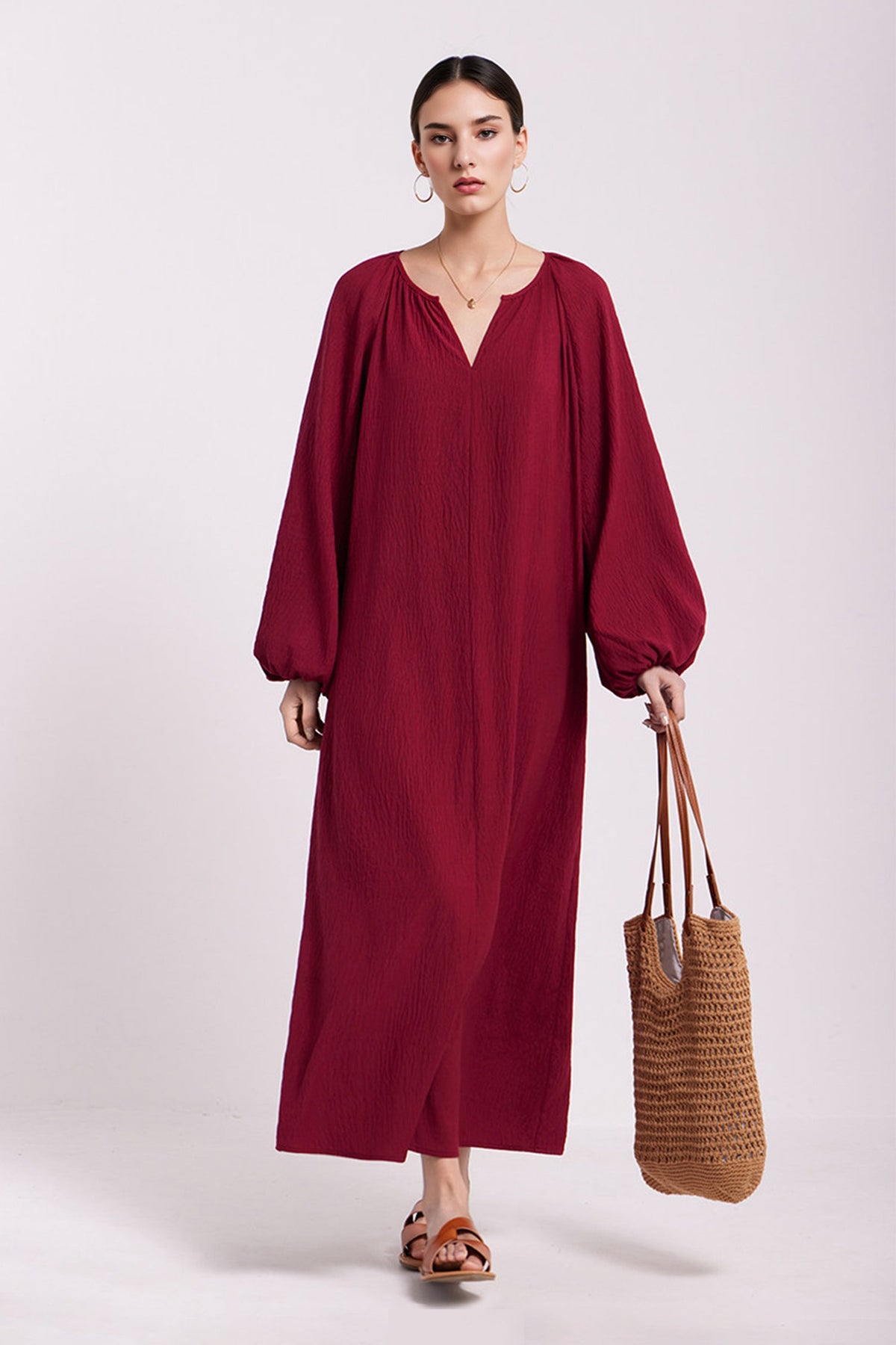 Green Lantern-Sleeve V-Neck Maxi Dress