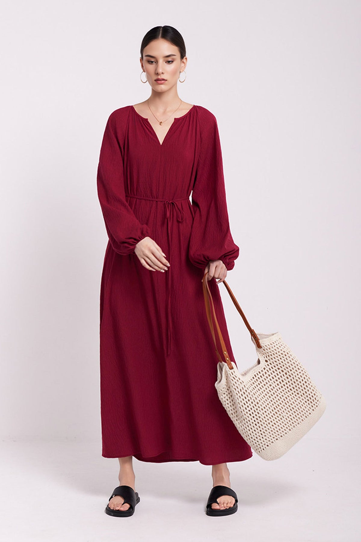 Green Lantern-Sleeve V-Neck Maxi Dress
