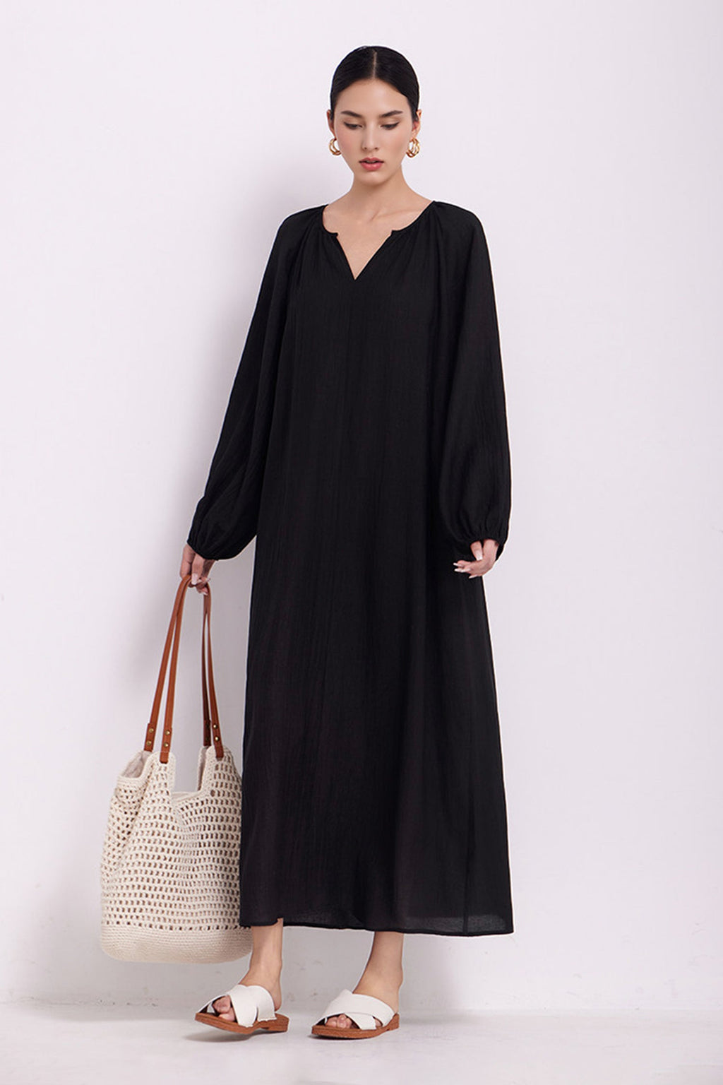 Green Lantern-Sleeve V-Neck Maxi Dress