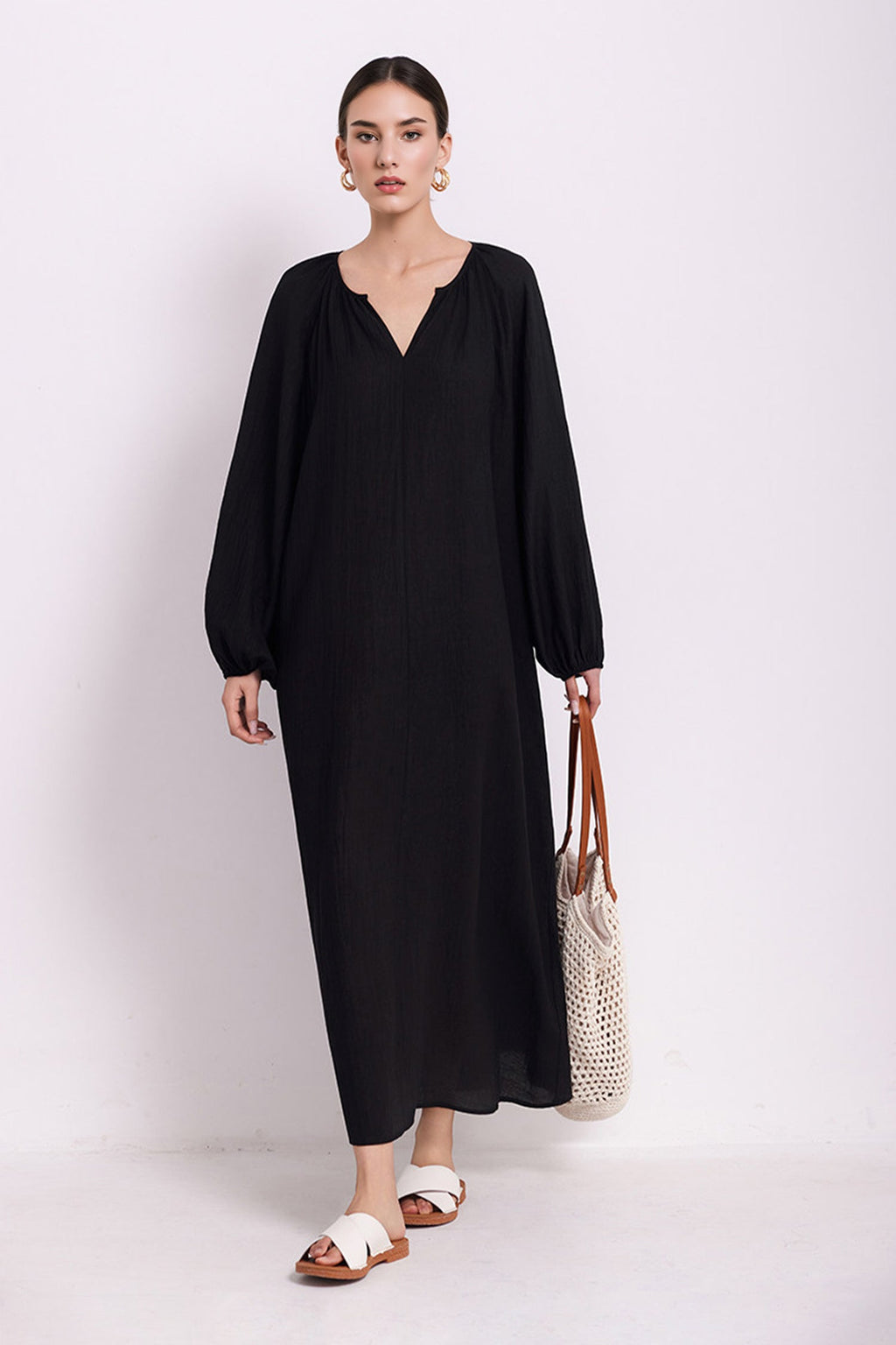 Green Lantern-Sleeve V-Neck Maxi Dress