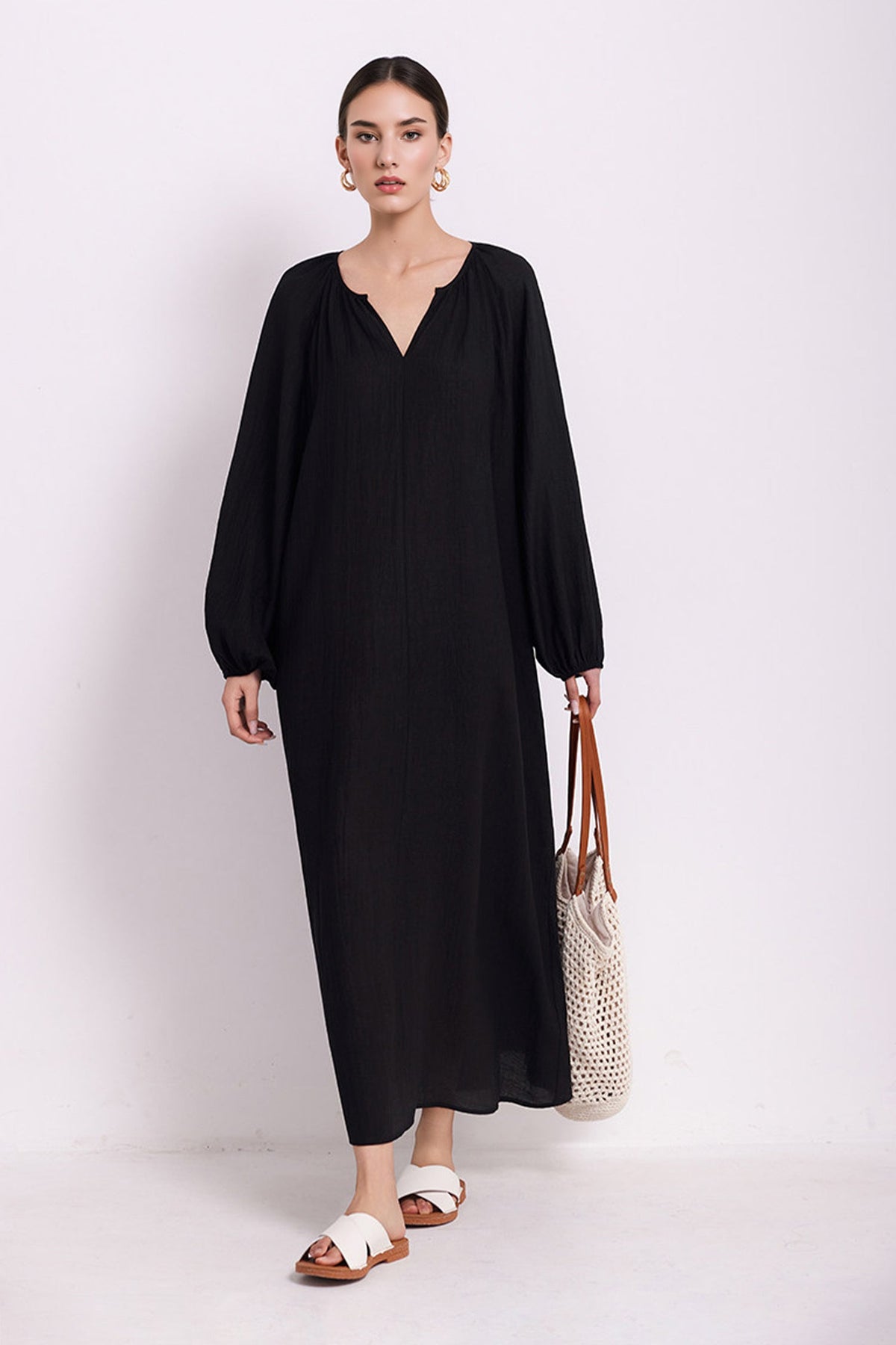 Green Lantern-Sleeve V-Neck Maxi Dress