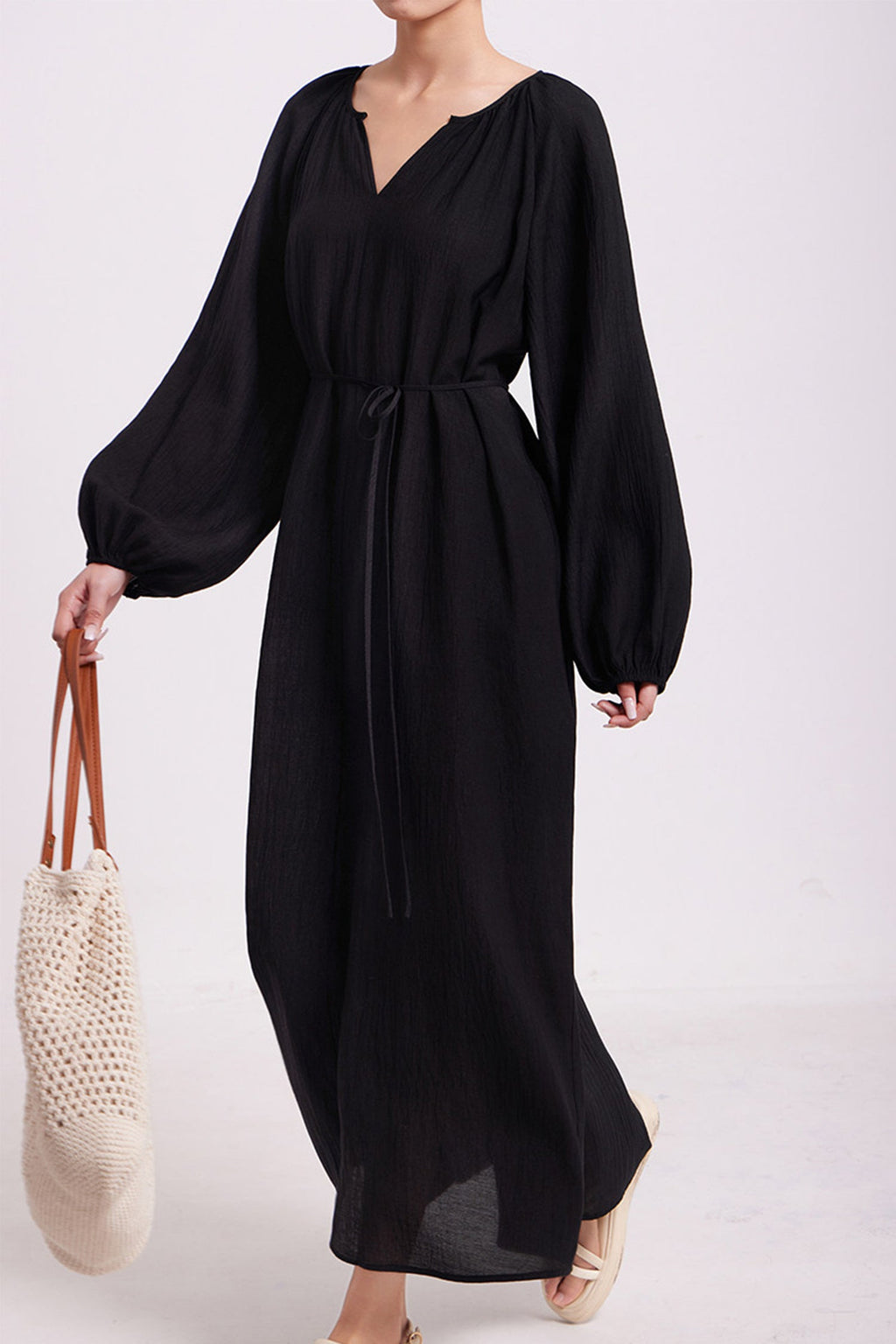 Green Lantern-Sleeve V-Neck Maxi Dress