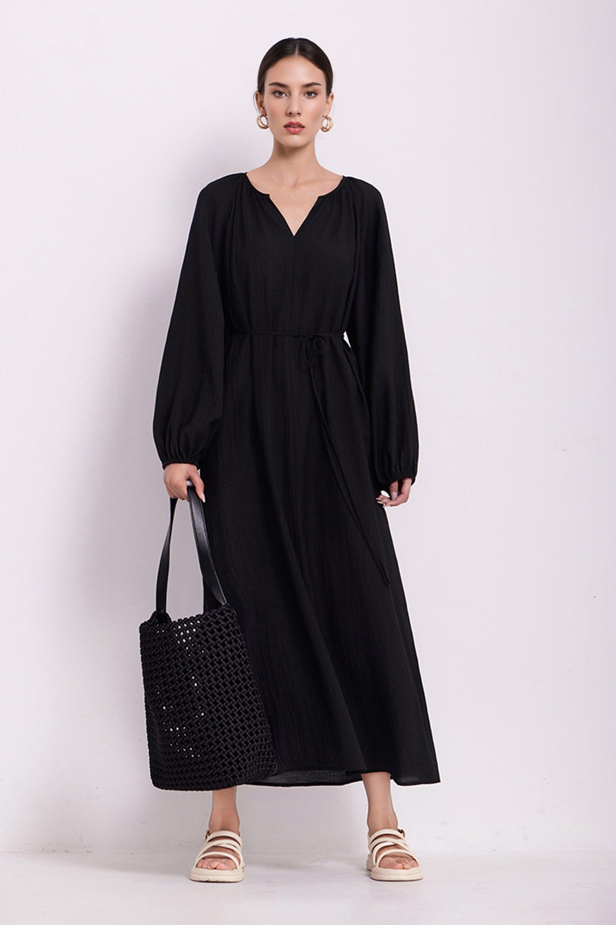 Green Lantern-Sleeve V-Neck Maxi Dress
