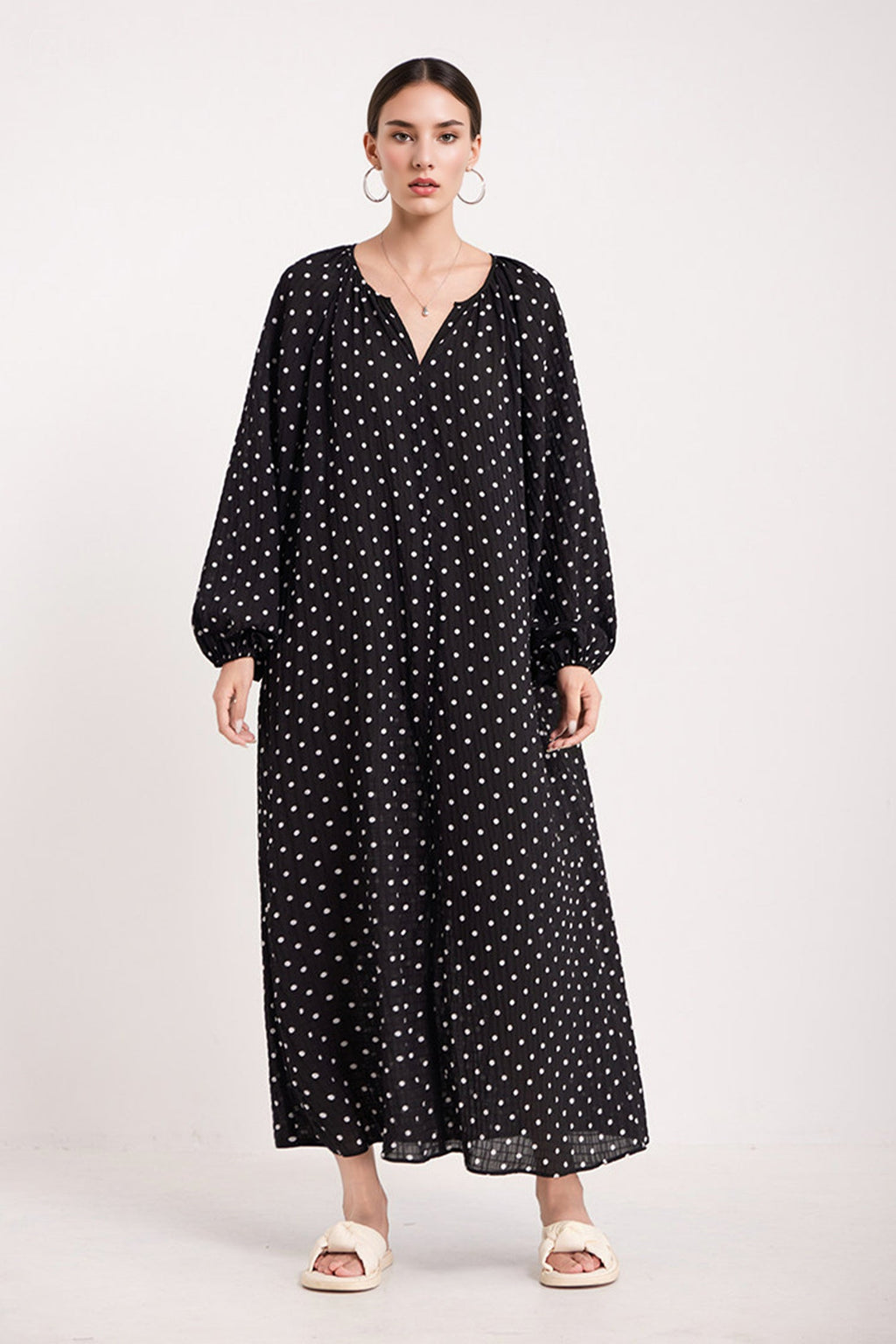 Green Lantern-Sleeve V-Neck Maxi Dress