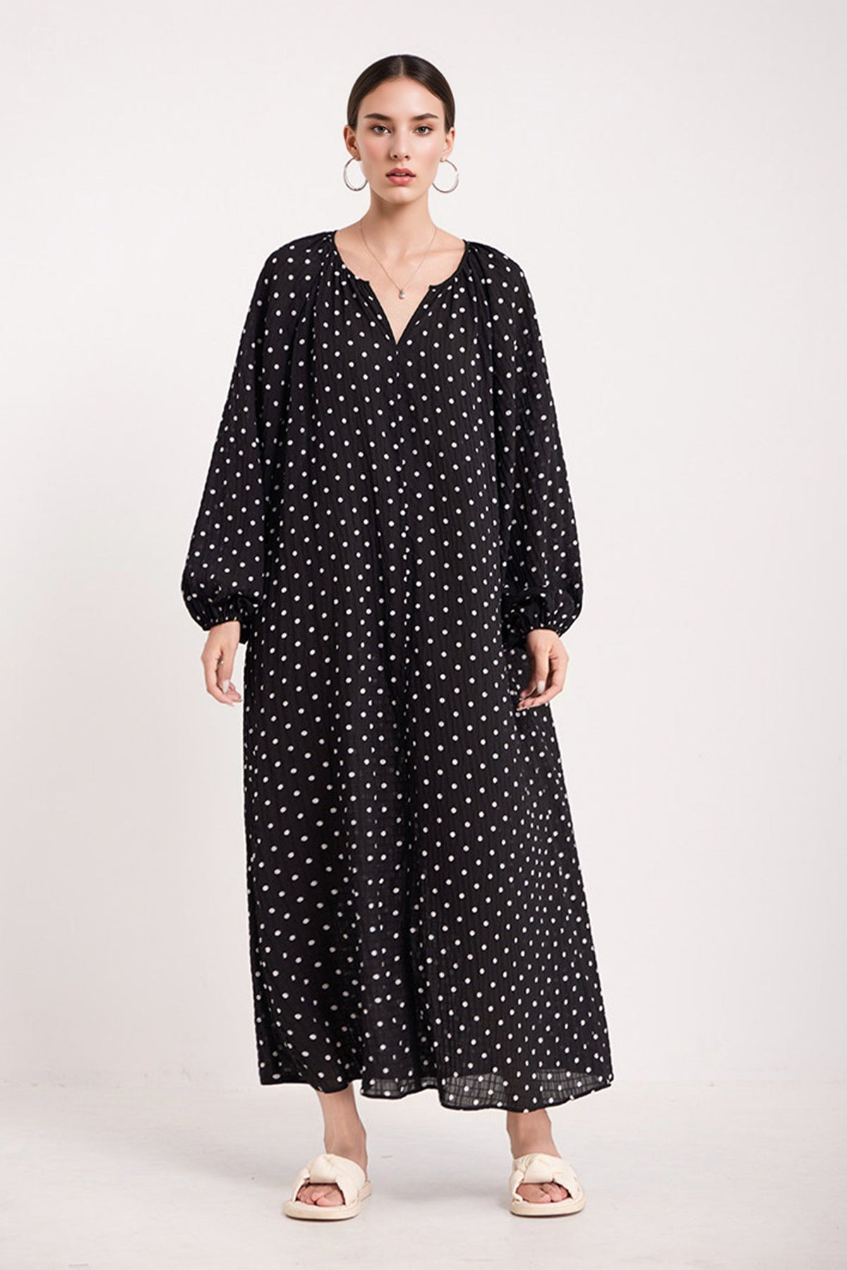 Green Lantern-Sleeve V-Neck Maxi Dress