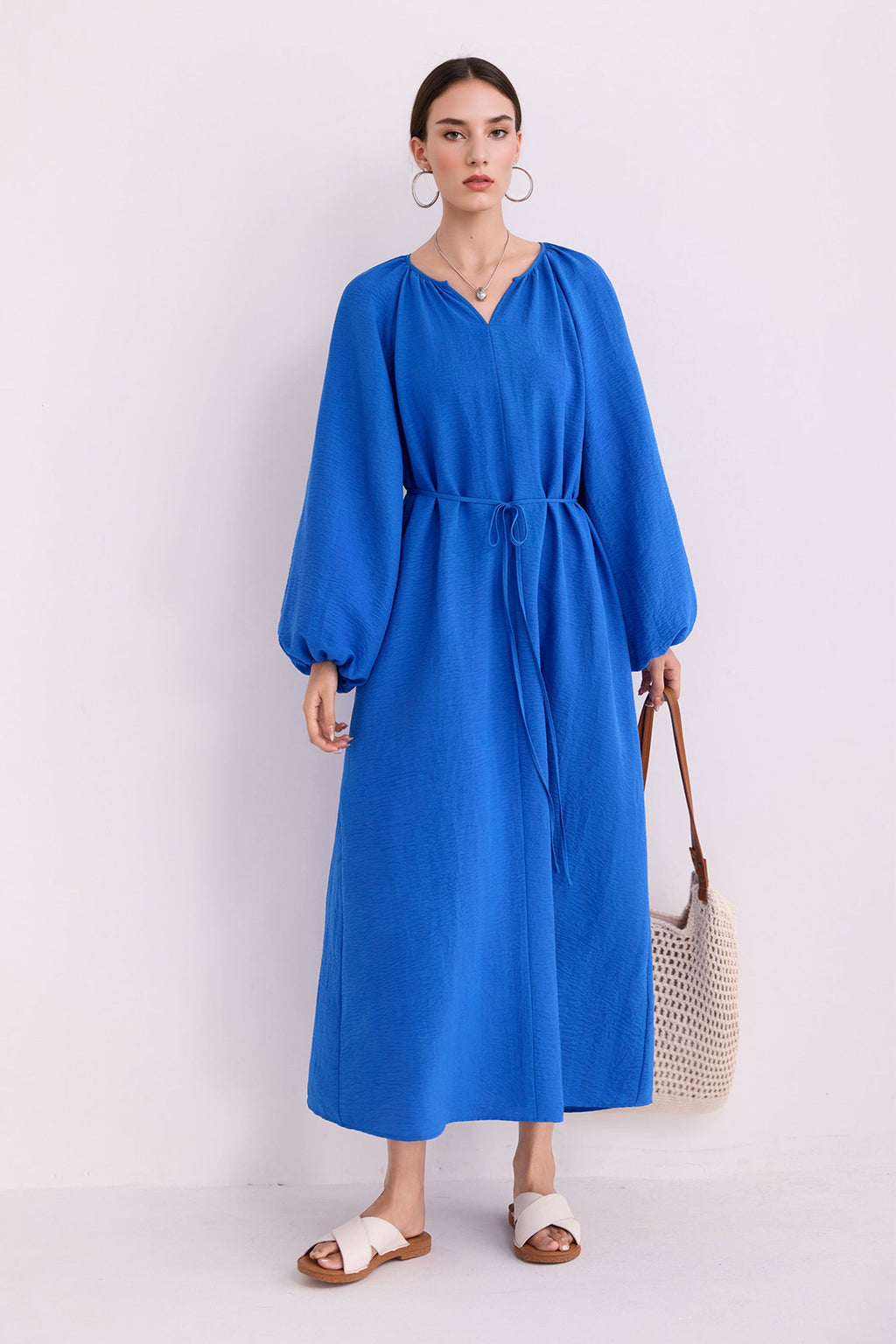 Green Lantern-Sleeve V-Neck Maxi Dress