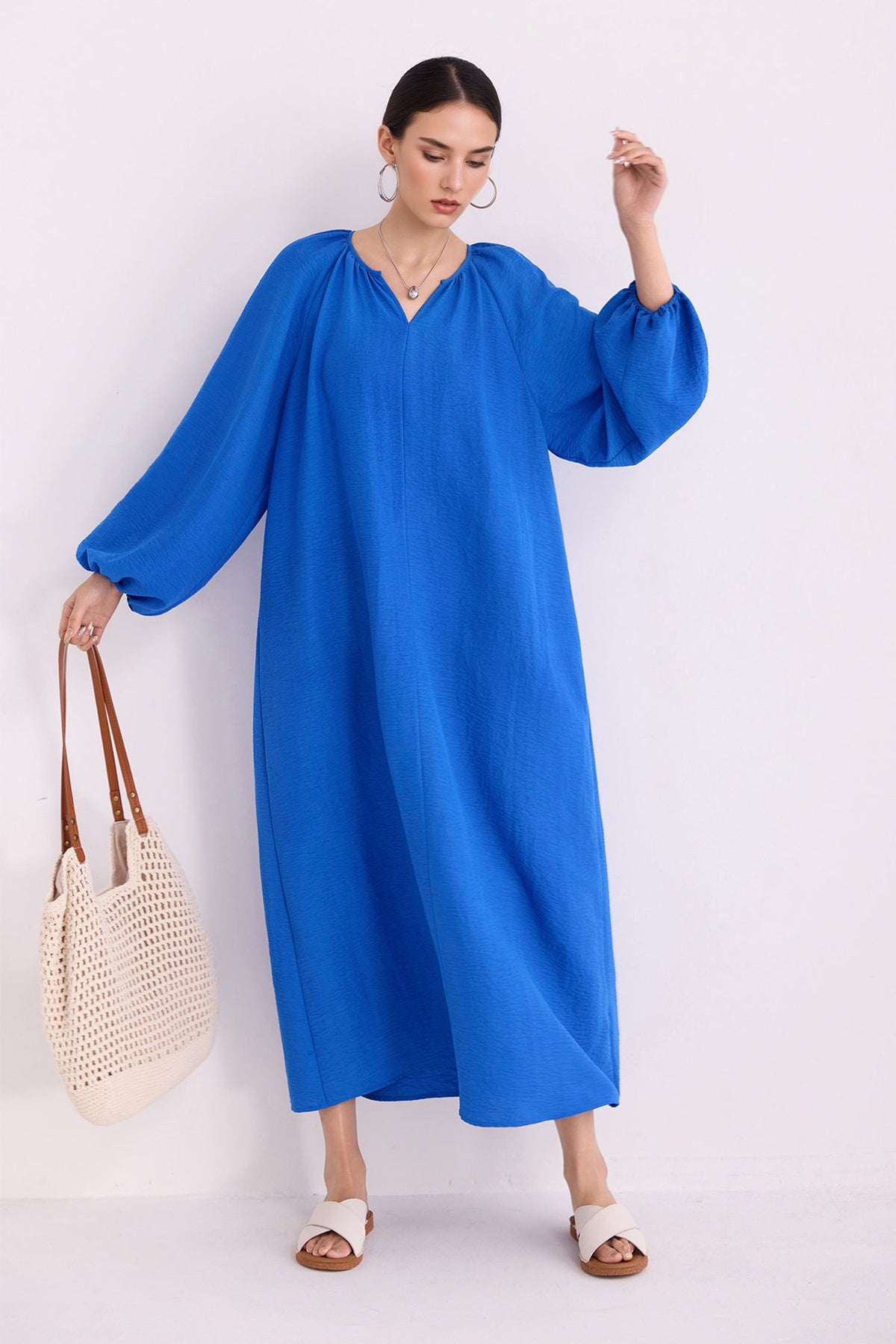 Green Lantern-Sleeve V-Neck Maxi Dress