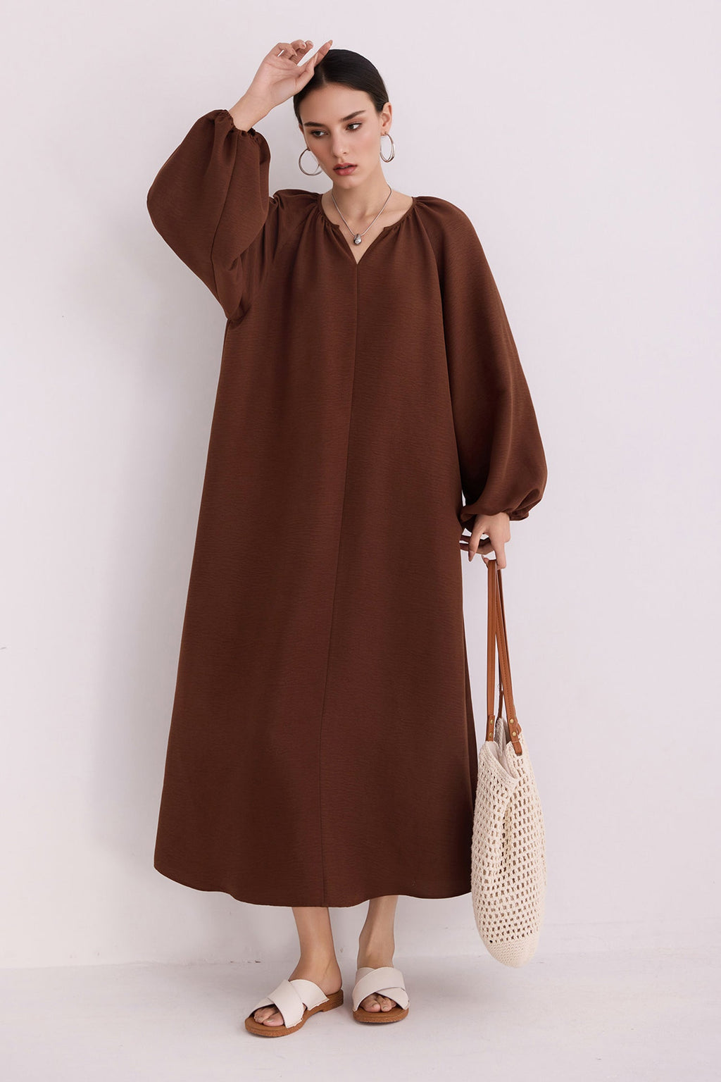 Green Lantern-Sleeve V-Neck Maxi Dress