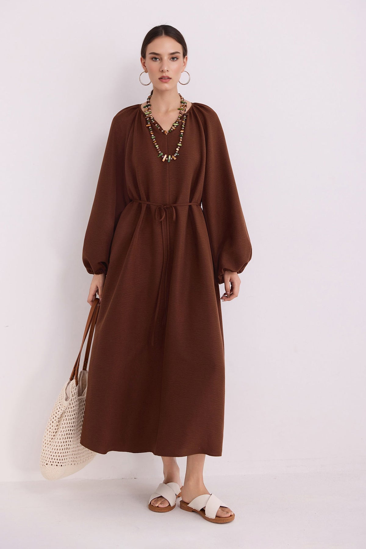 Green Lantern-Sleeve V-Neck Maxi Dress