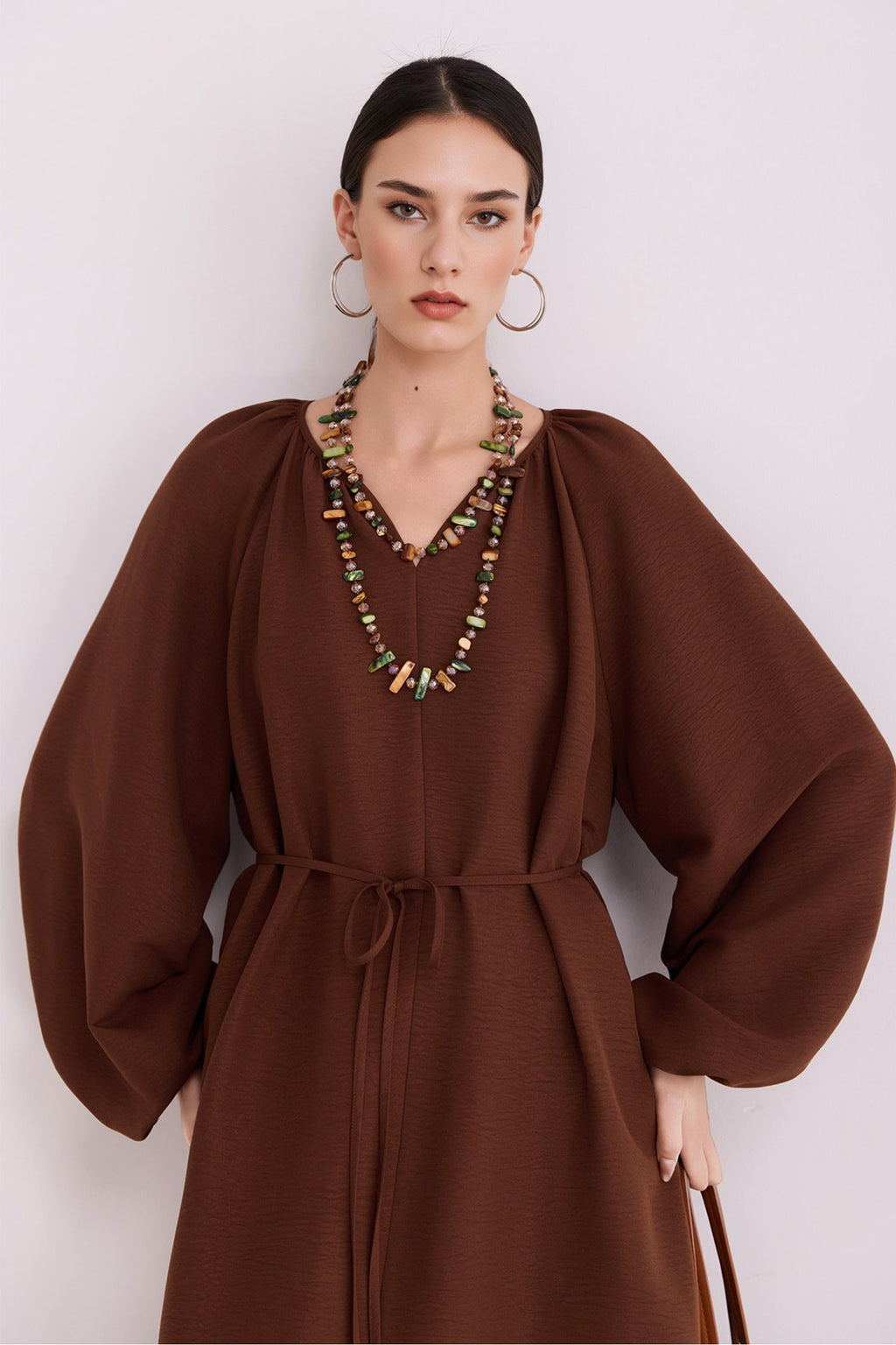 Green Lantern-Sleeve V-Neck Maxi Dress