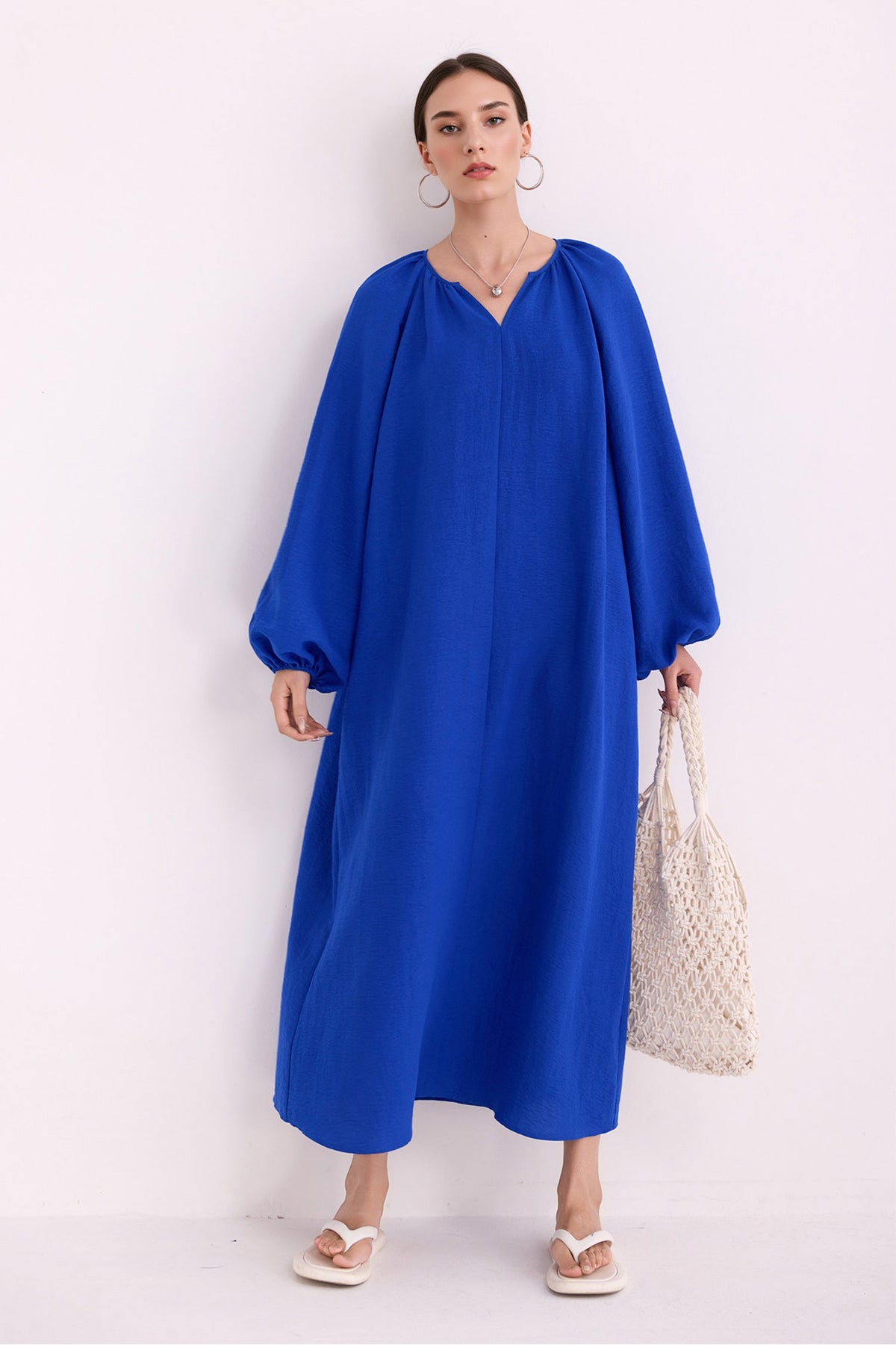 Green Lantern-Sleeve V-Neck Maxi Dress