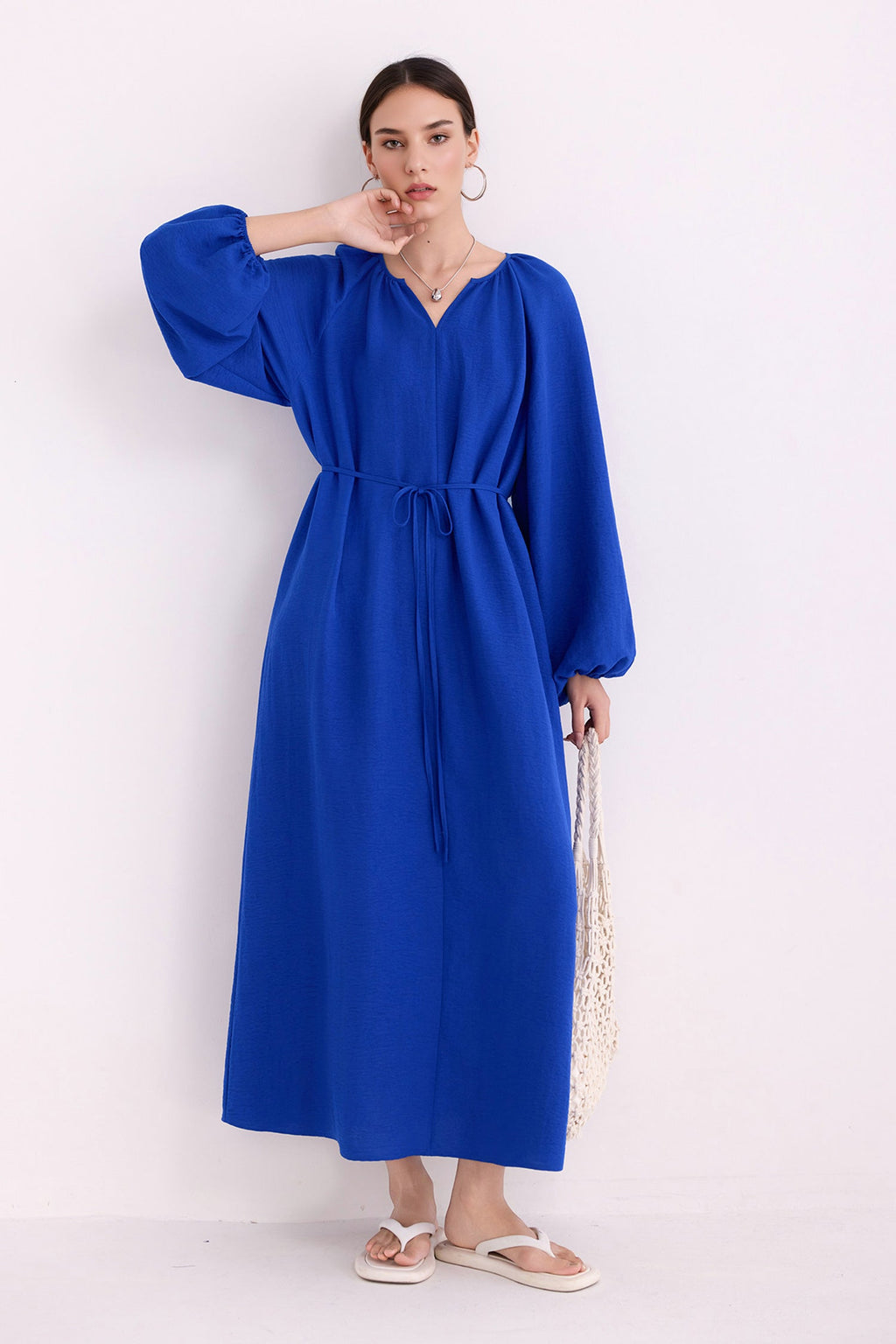 Green Lantern-Sleeve V-Neck Maxi Dress