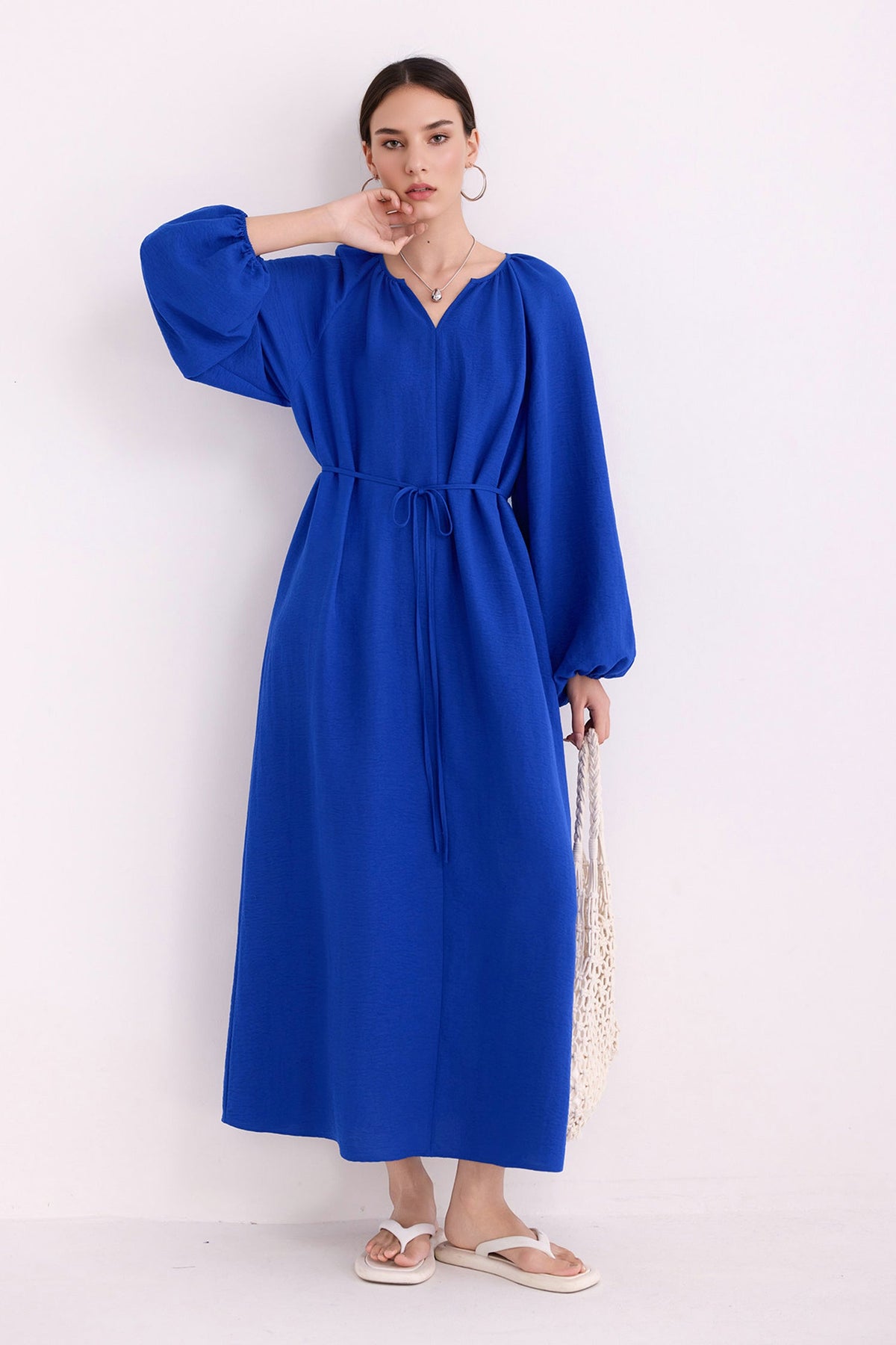 Green Lantern-Sleeve V-Neck Maxi Dress