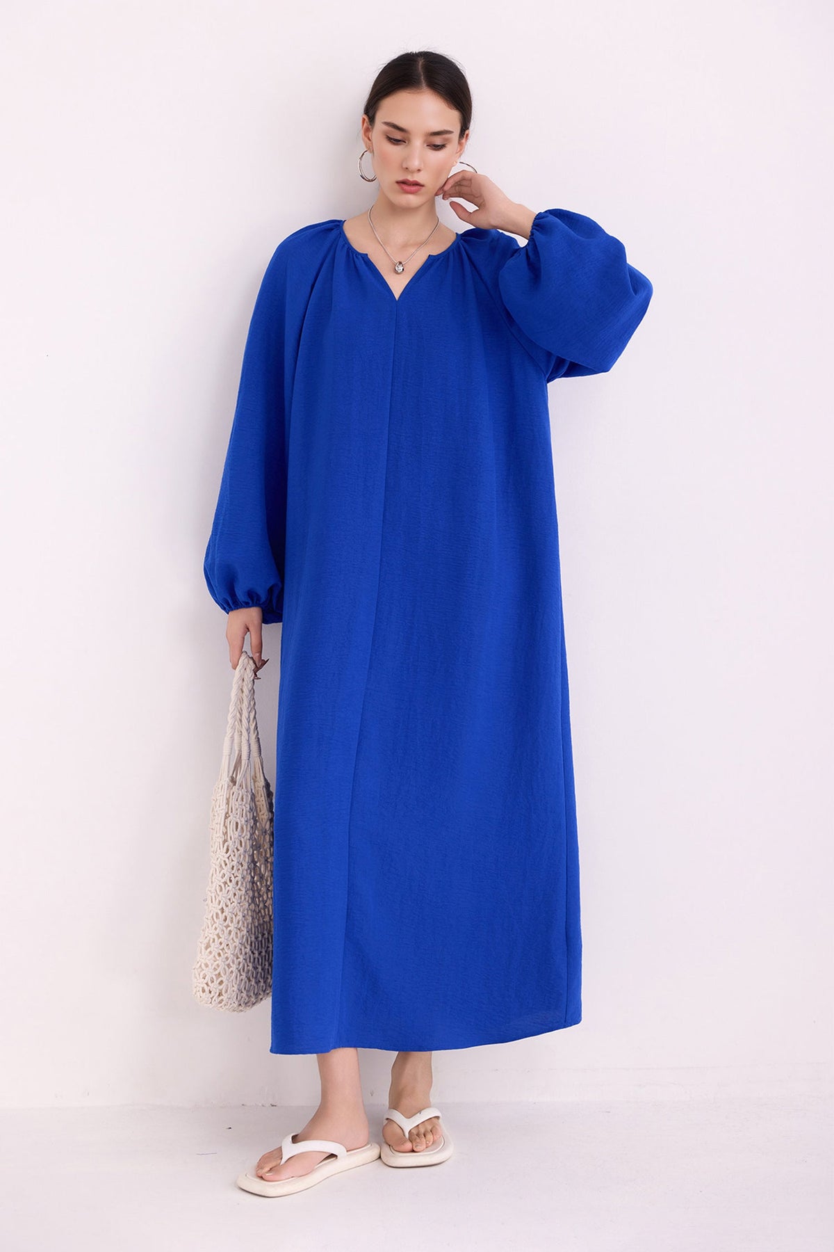 Green Lantern-Sleeve V-Neck Maxi Dress