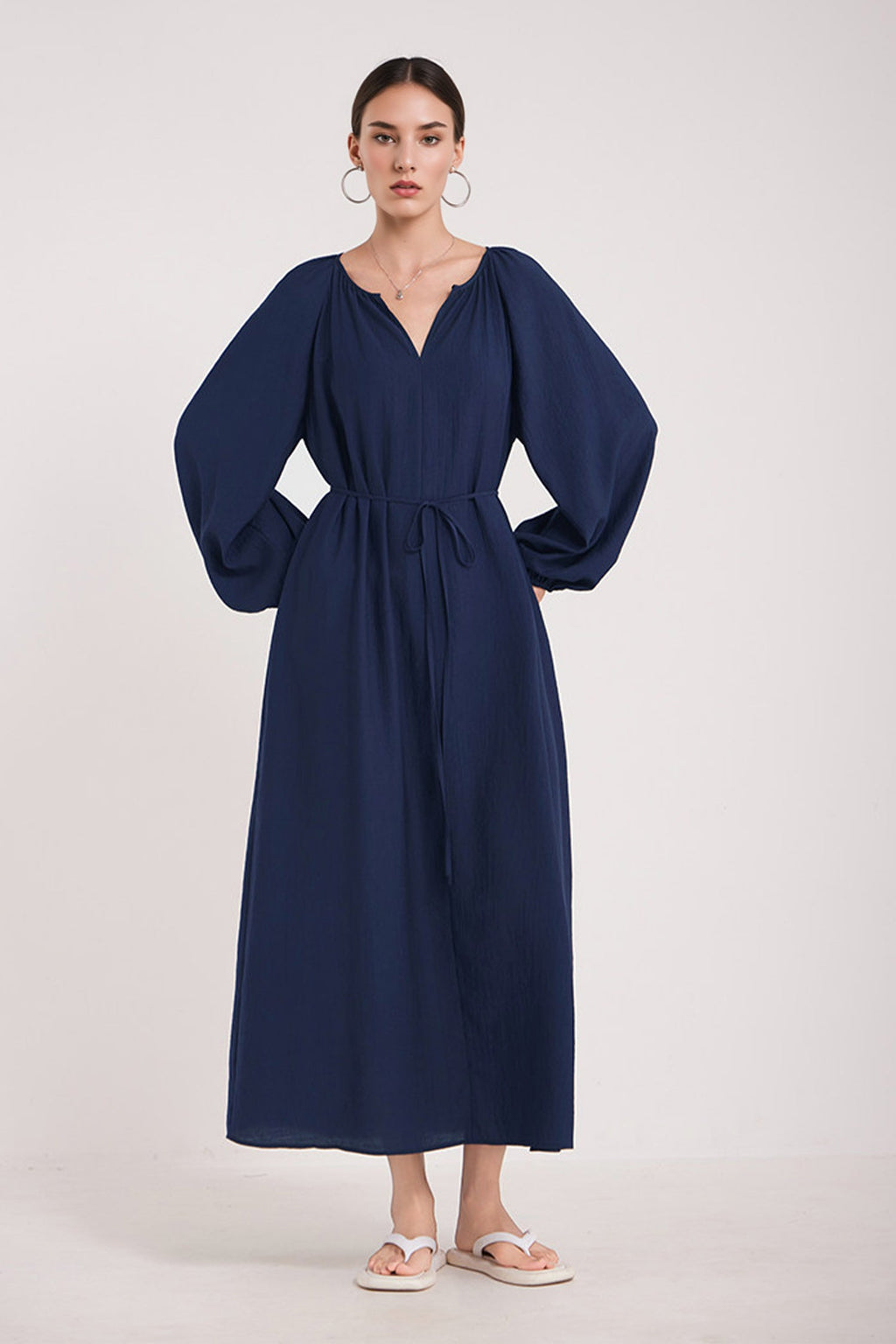 Green Lantern-Sleeve V-Neck Maxi Dress