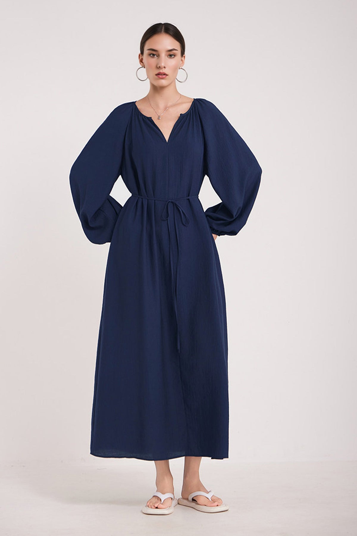 Green Lantern-Sleeve V-Neck Maxi Dress