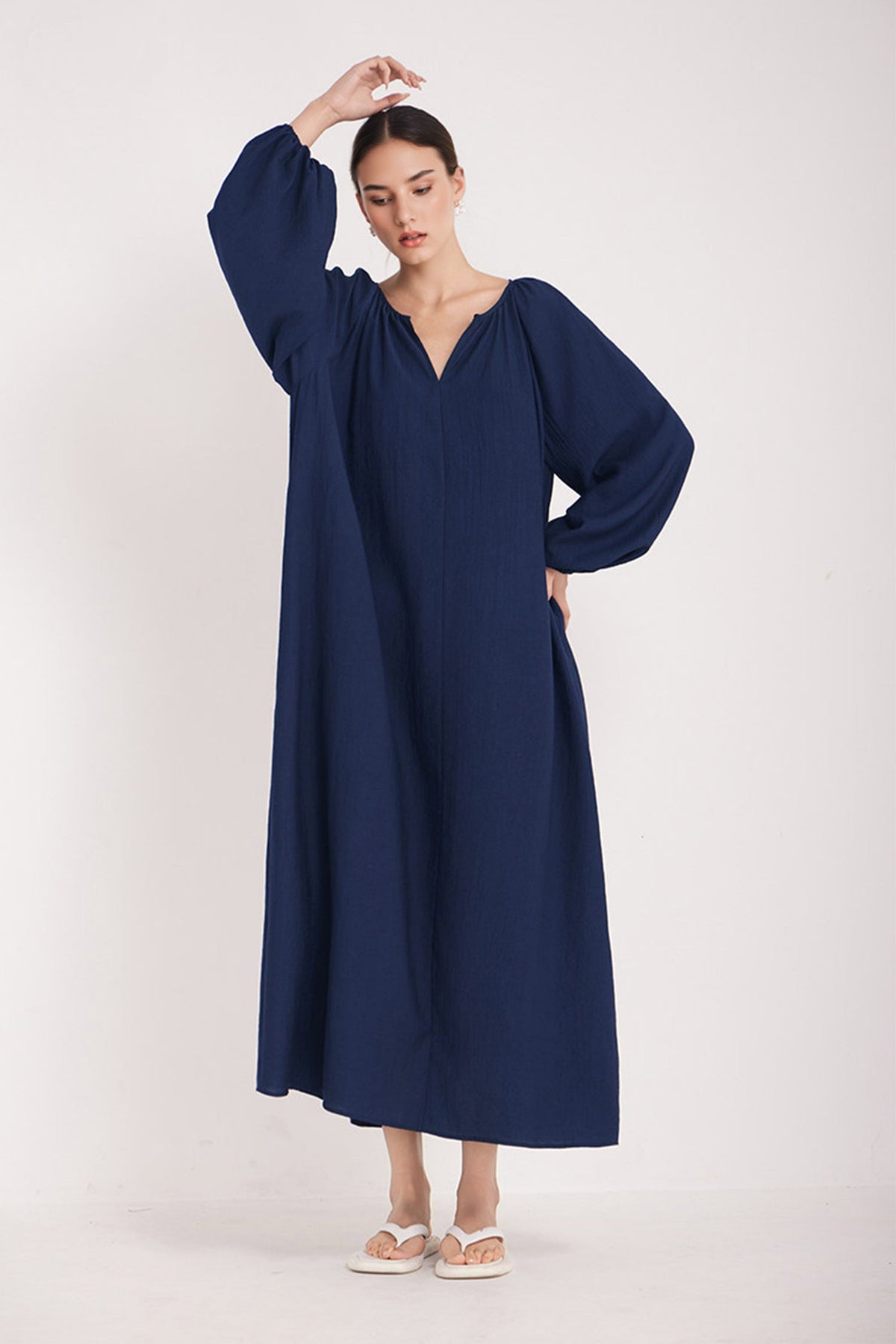 Green Lantern-Sleeve V-Neck Maxi Dress