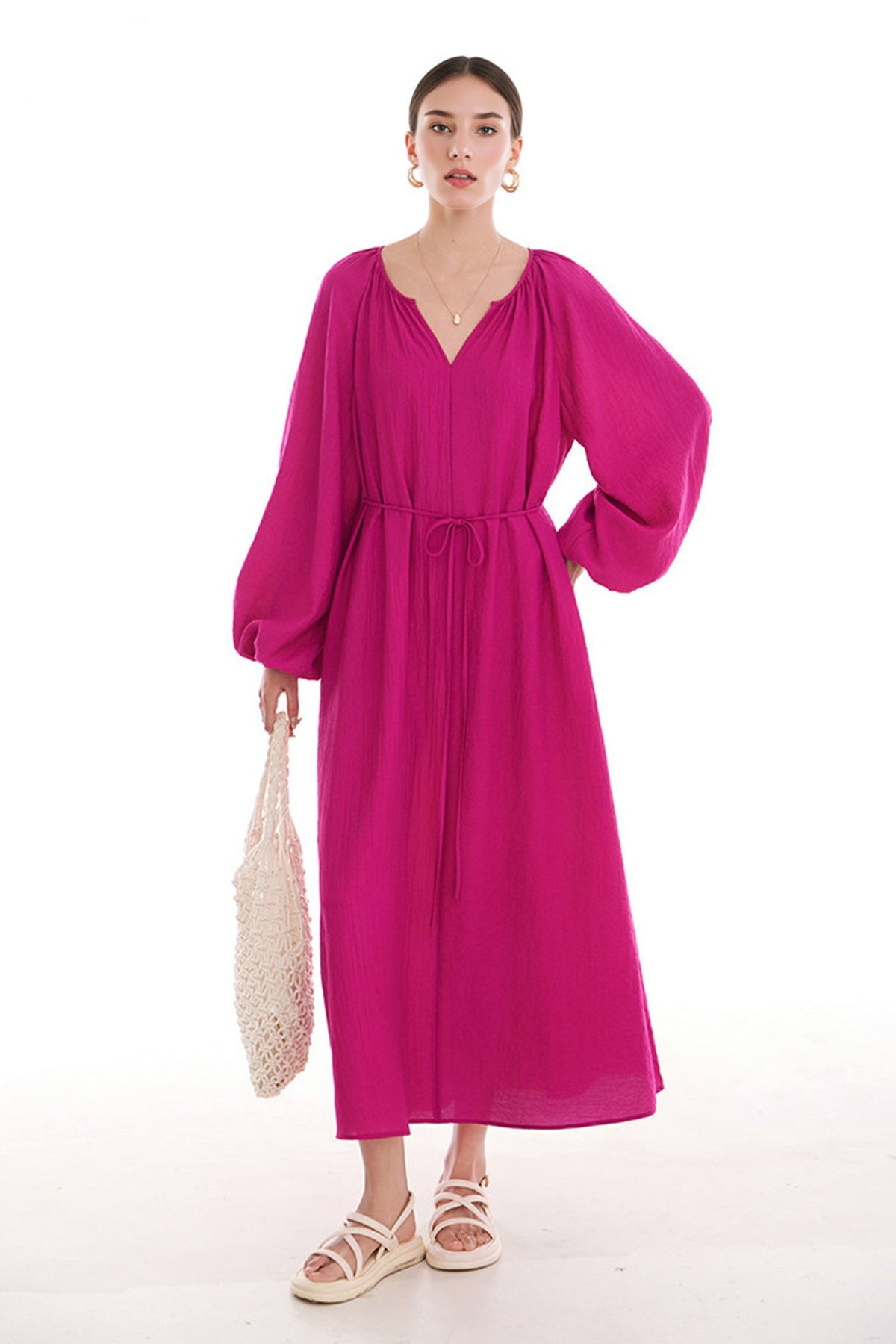 Green Lantern-Sleeve V-Neck Maxi Dress
