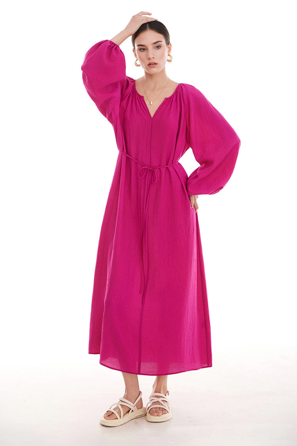 Green Lantern-Sleeve V-Neck Maxi Dress