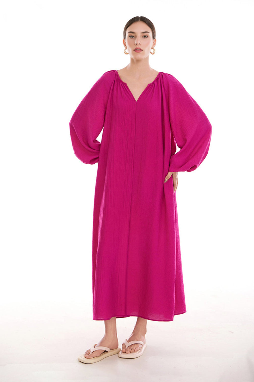 Green Lantern-Sleeve V-Neck Maxi Dress