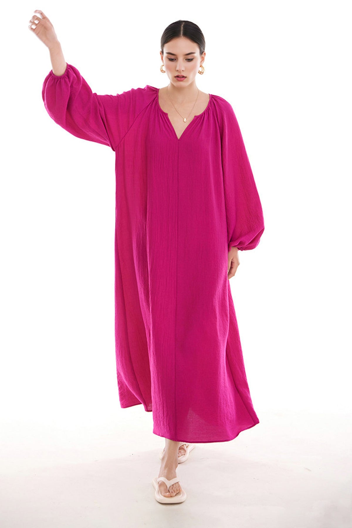 Green Lantern-Sleeve V-Neck Maxi Dress