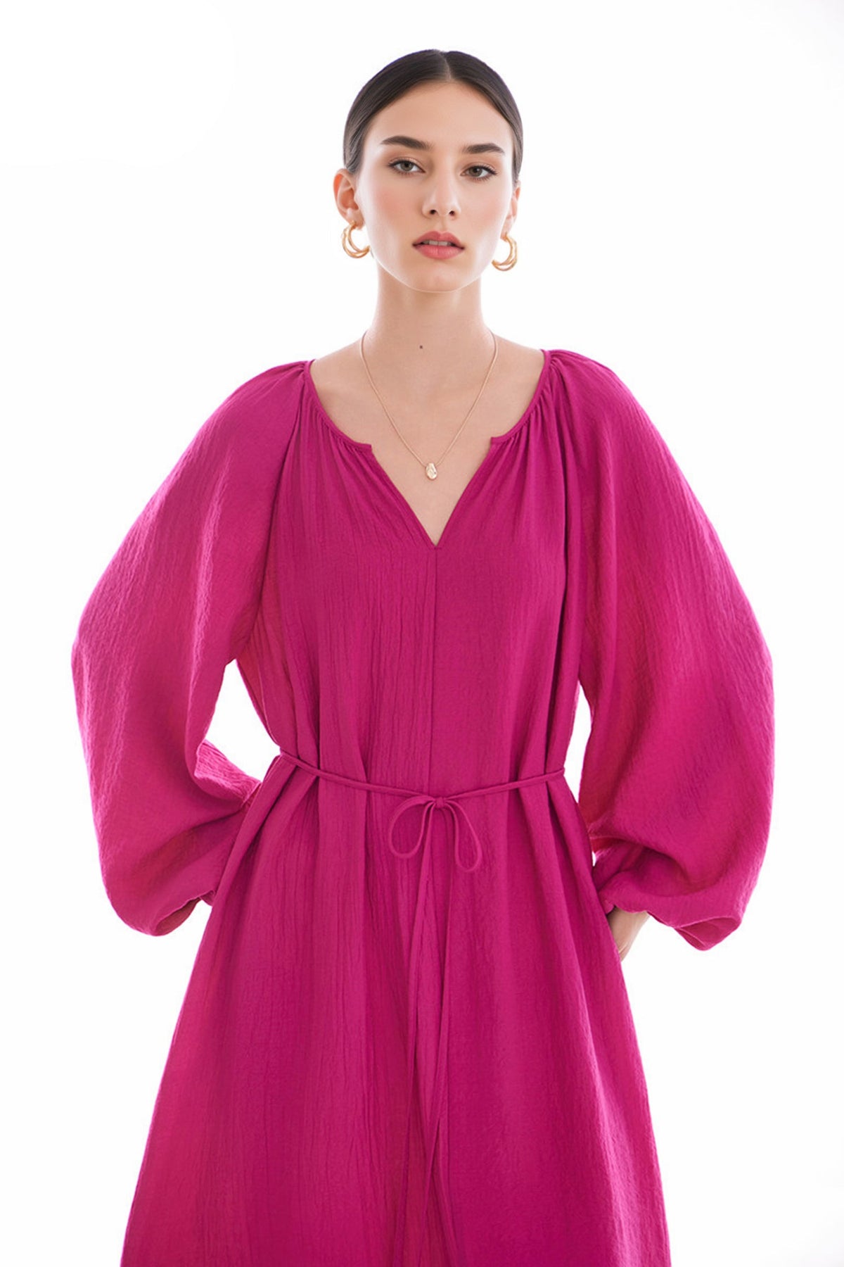 Green Lantern-Sleeve V-Neck Maxi Dress