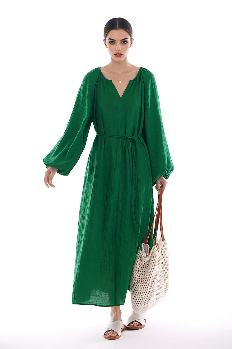 Green Lantern-Sleeve V-Neck Maxi Dress
