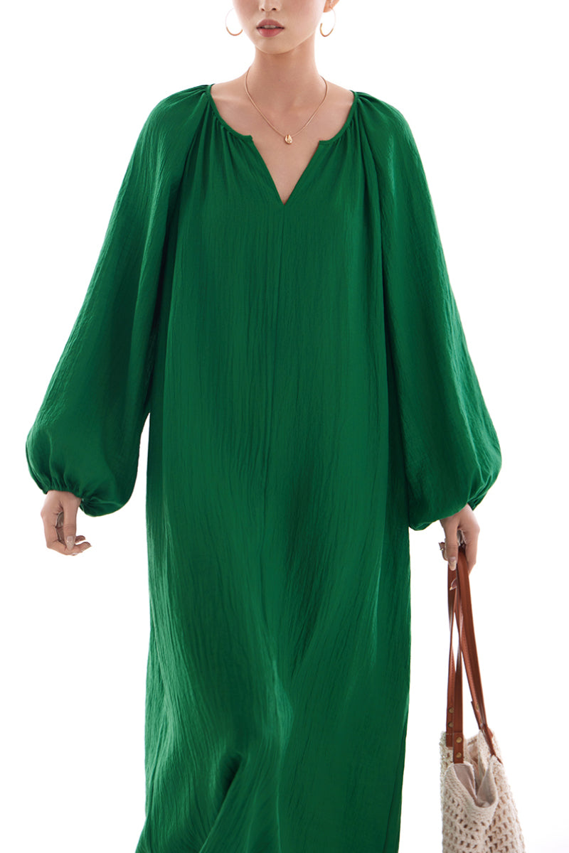 Green Lantern-Sleeve V-Neck Maxi Dress