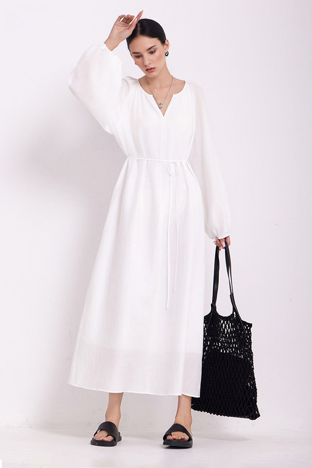 Green Lantern-Sleeve V-Neck Maxi Dress