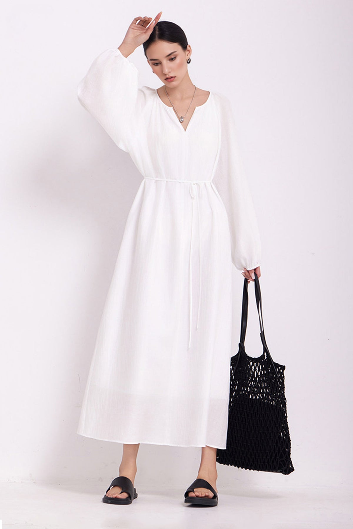 Green Lantern-Sleeve V-Neck Maxi Dress
