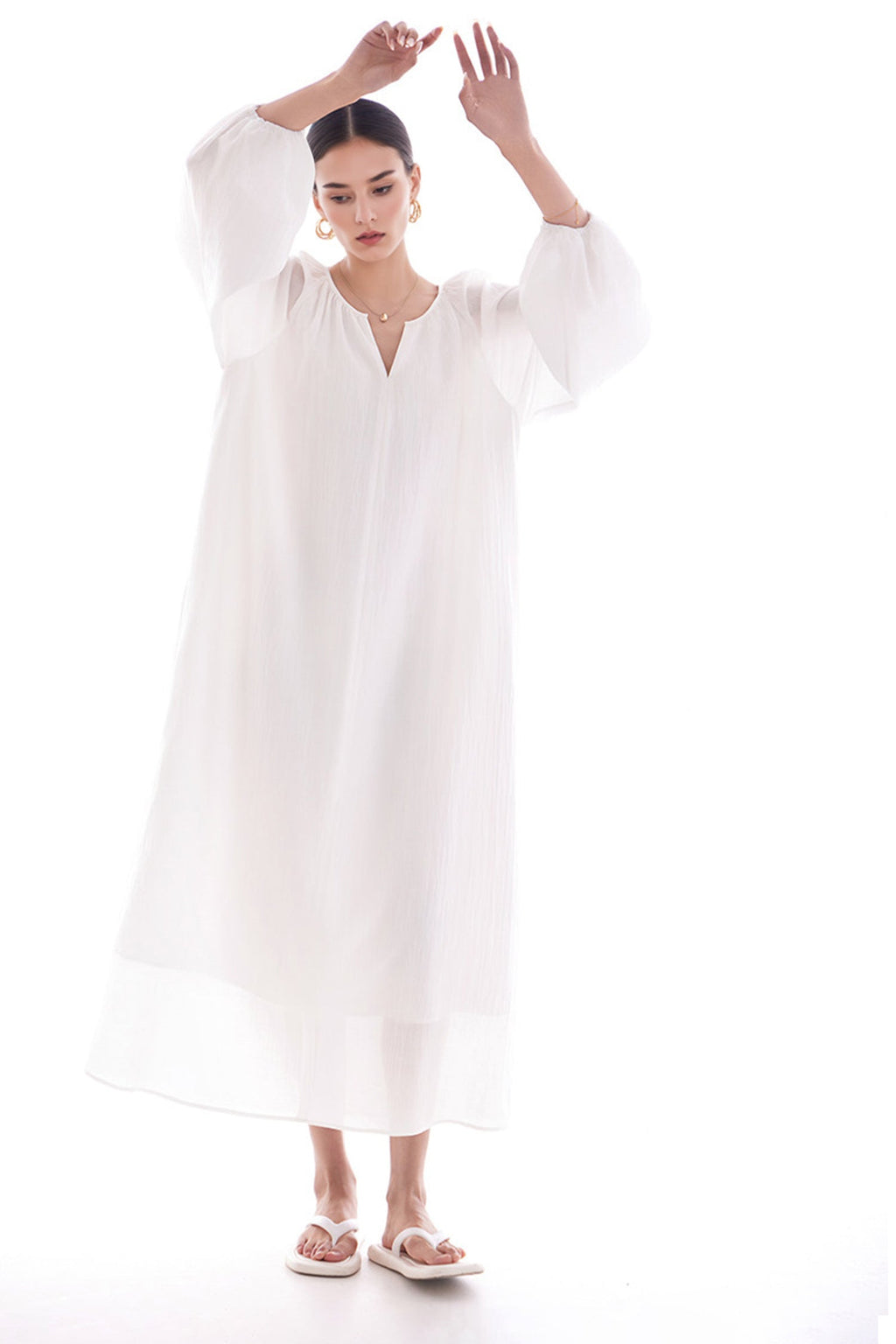 Green Lantern-Sleeve V-Neck Maxi Dress